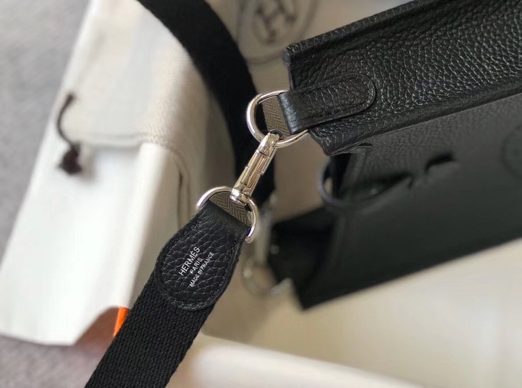 H**mes evelyne iii tpm mini bag in black clemence leather