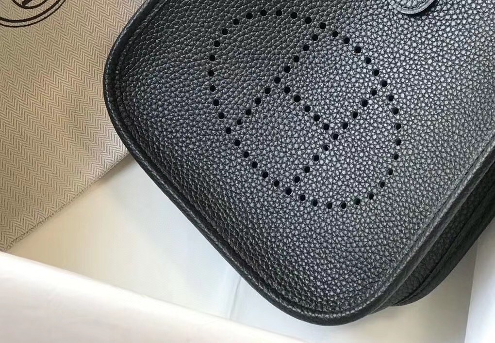 H**mes evelyne iii tpm mini bag in black clemence leather