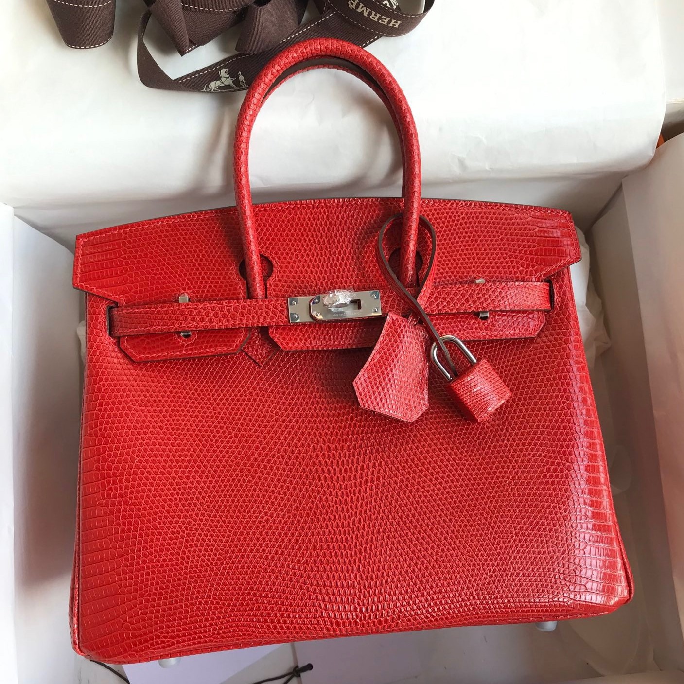 Replica Hermes Birkin 25 Retourne Handmade Bag In Red Lizard Leather
