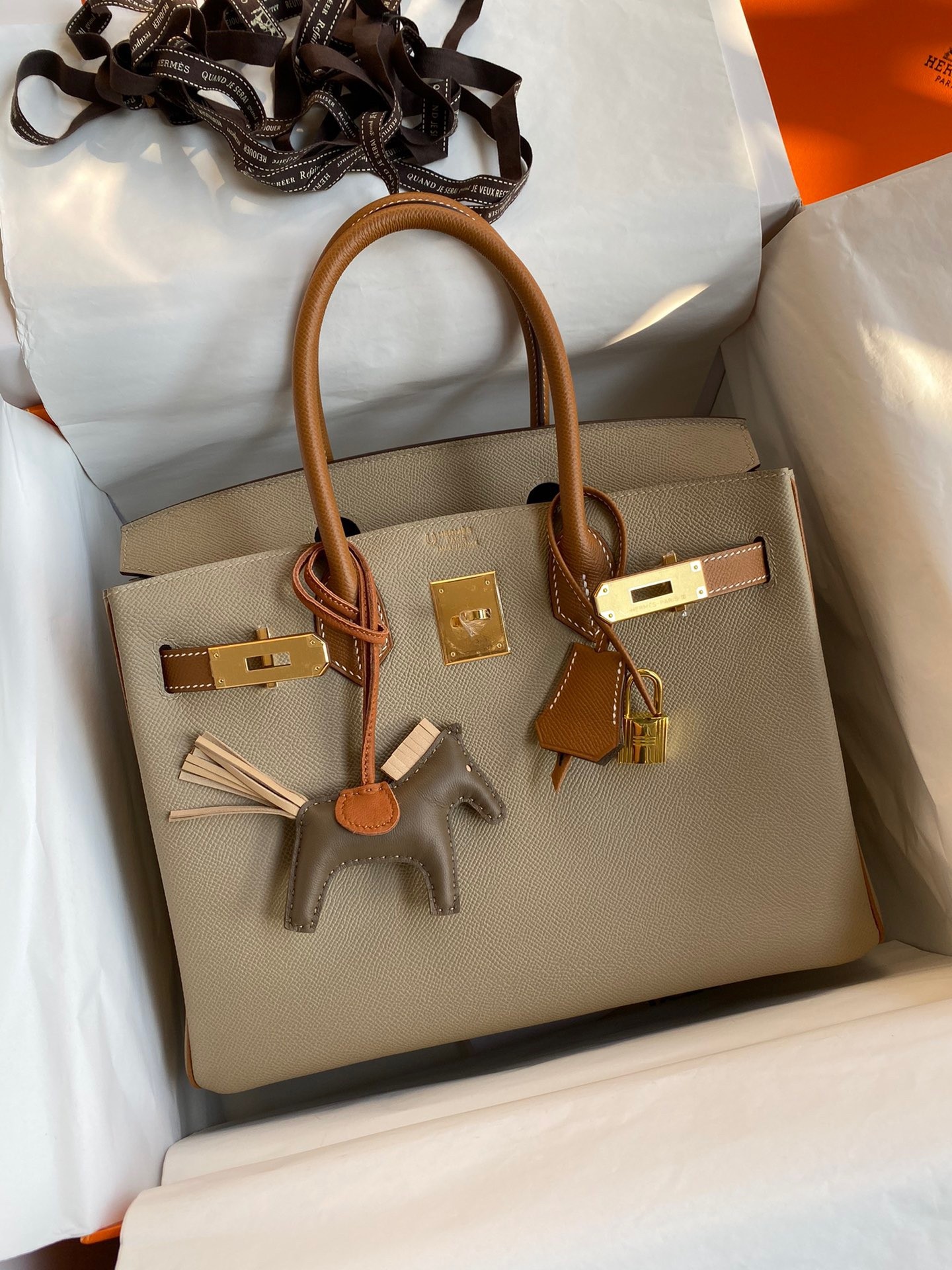H**mes hss birkin 30 bicolor bag in trench and gold epsom calfskin