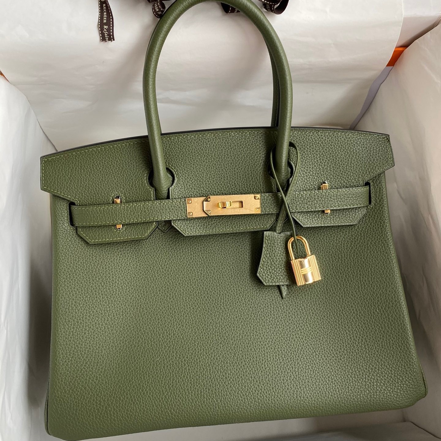 Replica Hermes Birkin 30 Retourne Handmade Bag In Green Clemence Leather