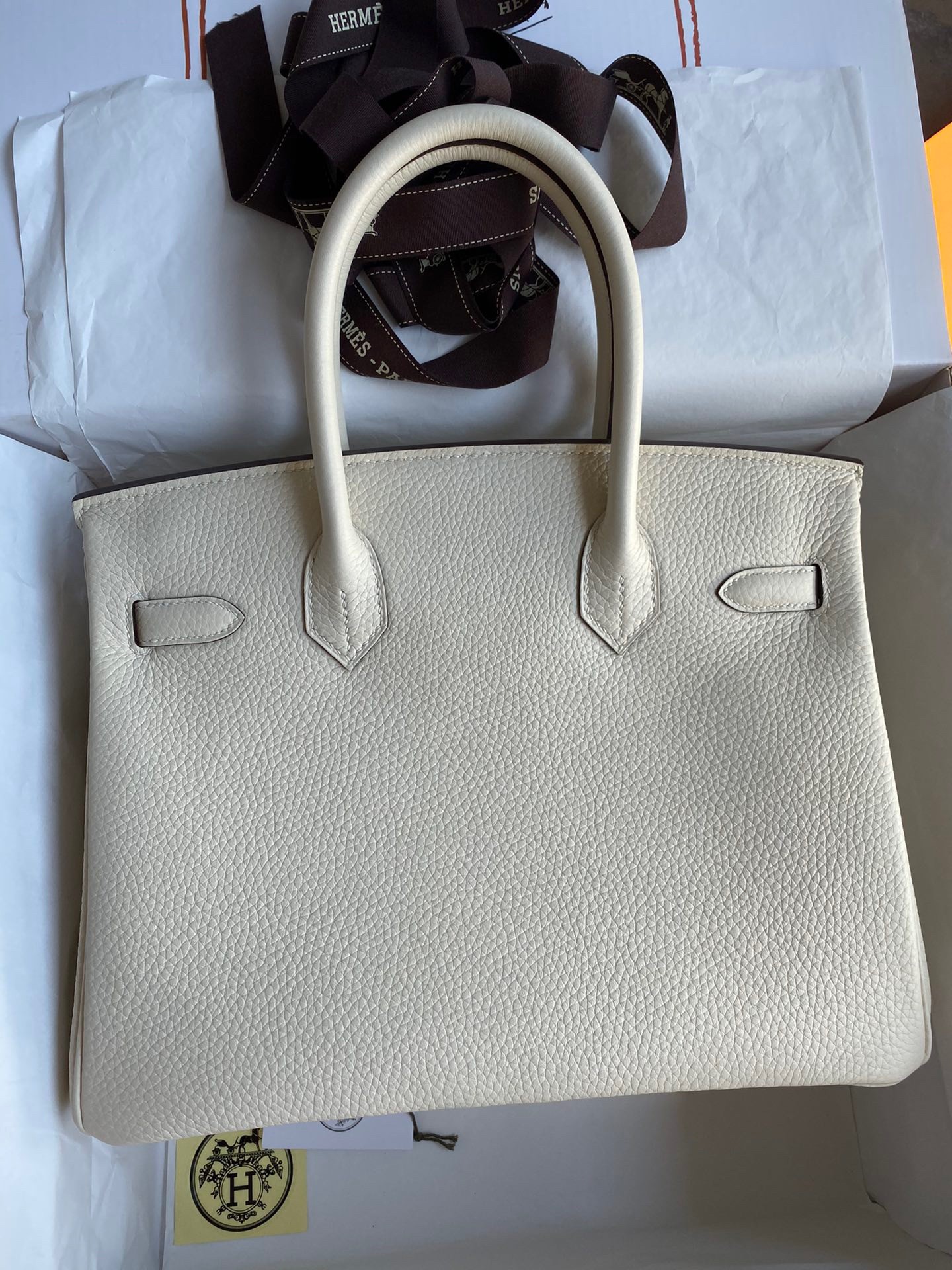 H**mes birkin 30 retourne handmade bag in nata clemence leather