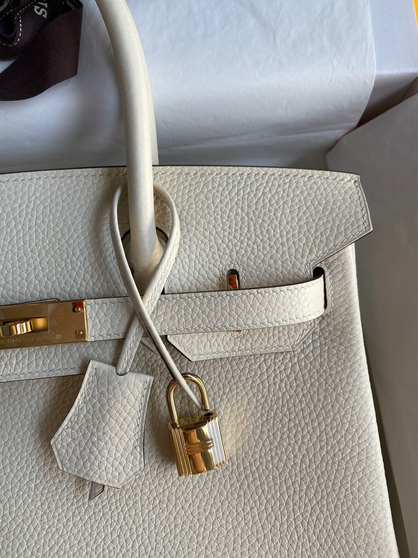 H**mes birkin 30 retourne handmade bag in nata clemence leather