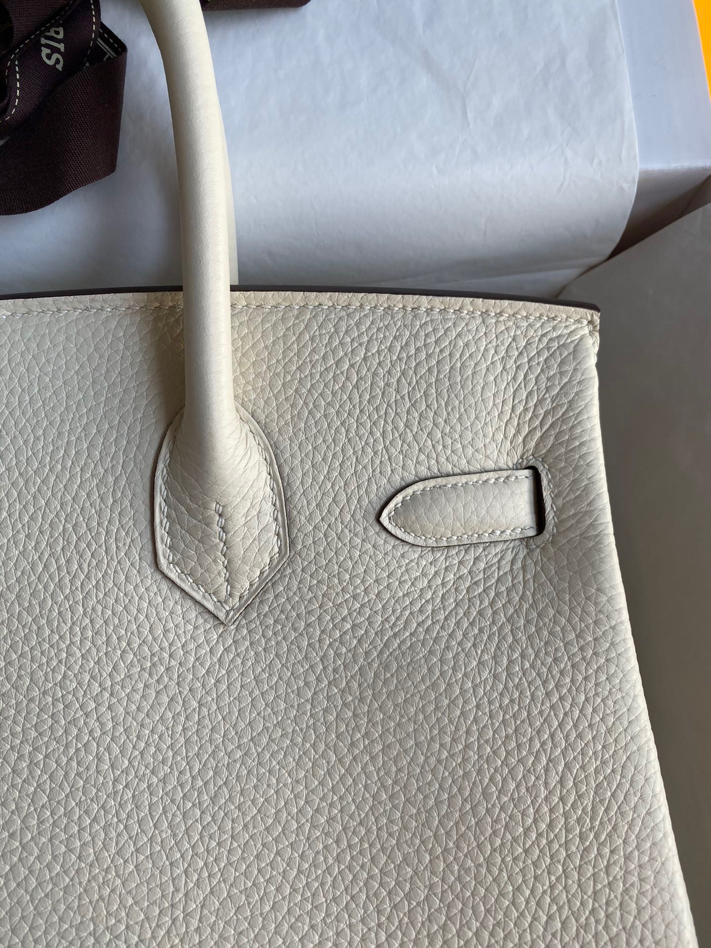 H**mes birkin 30 retourne handmade bag in nata clemence leather
