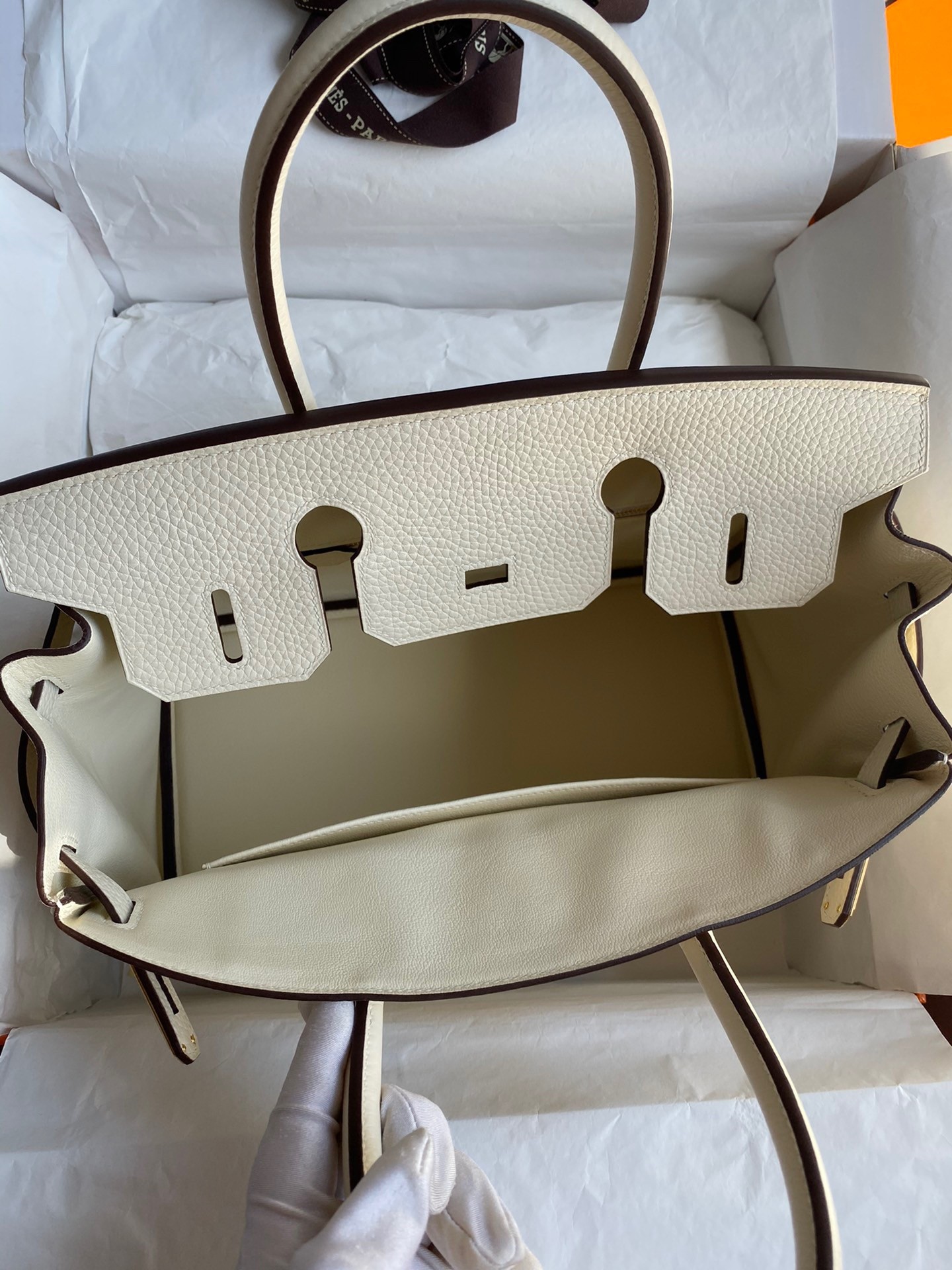 H**mes birkin 30 retourne handmade bag in nata clemence leather