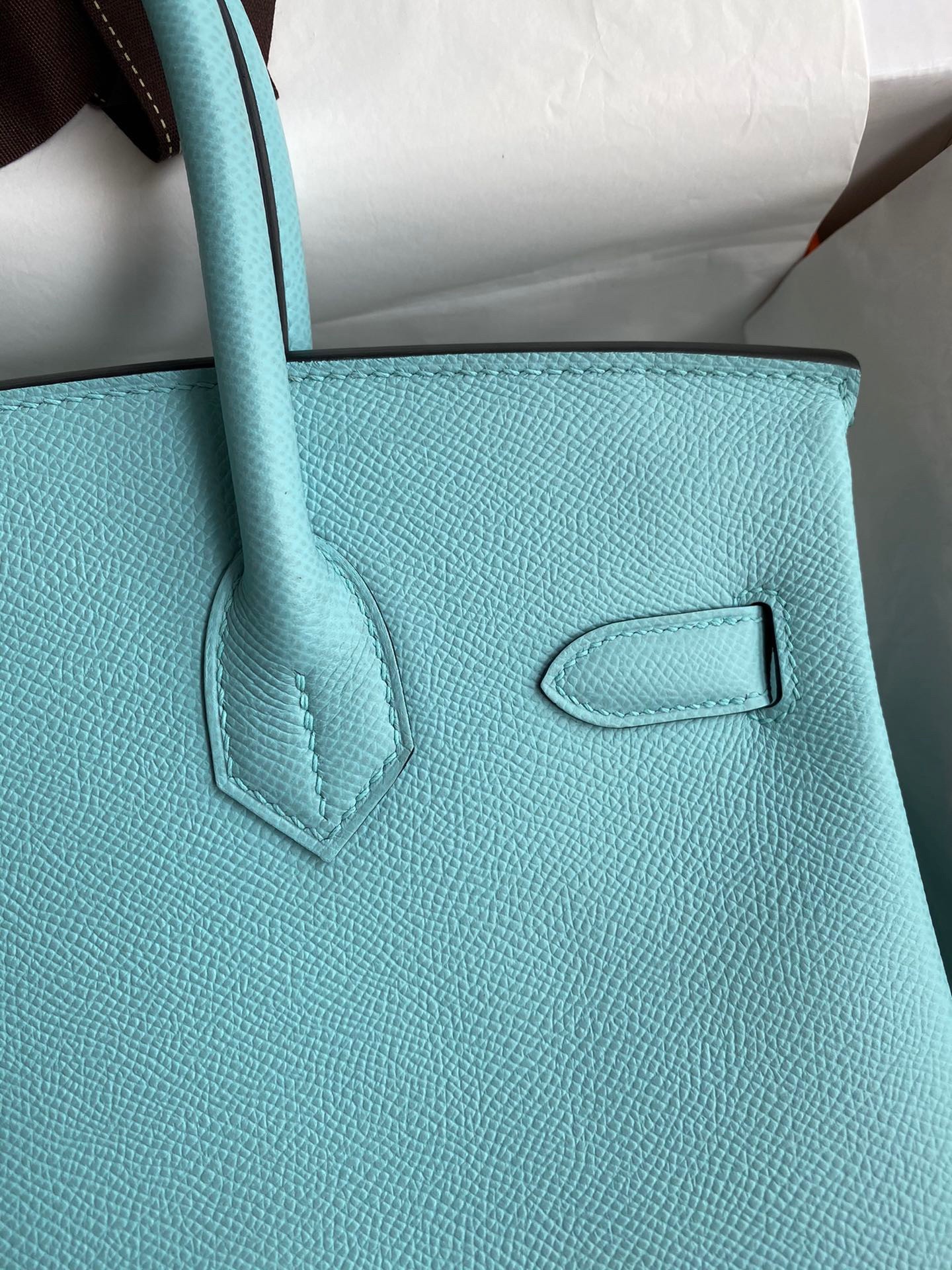 H**mes birkin 30 retourne handmade bag in blue atoll epsom calfskin