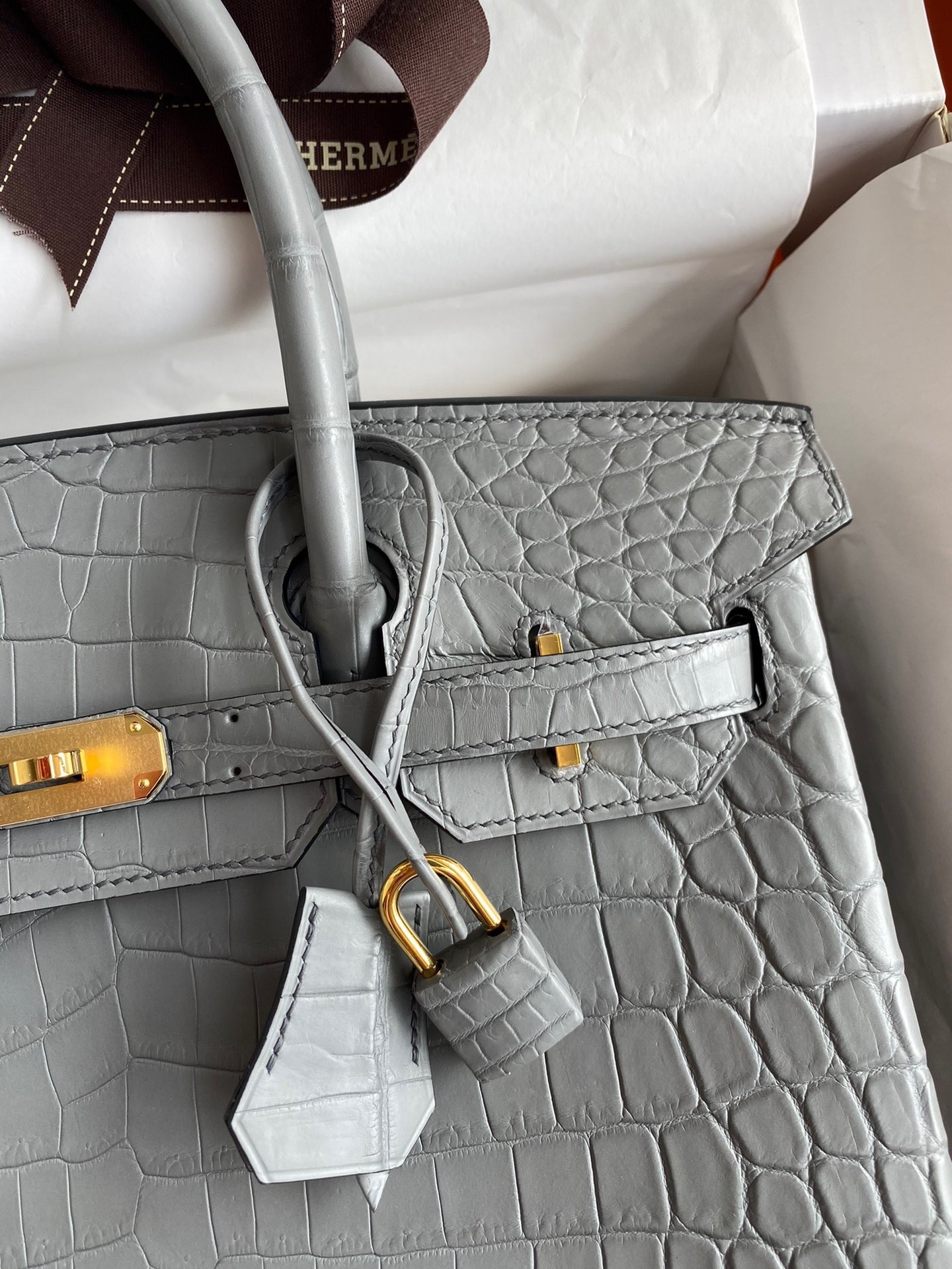 H**mes birkin 30 handmade bag in etain crocodile niloticus matte skin