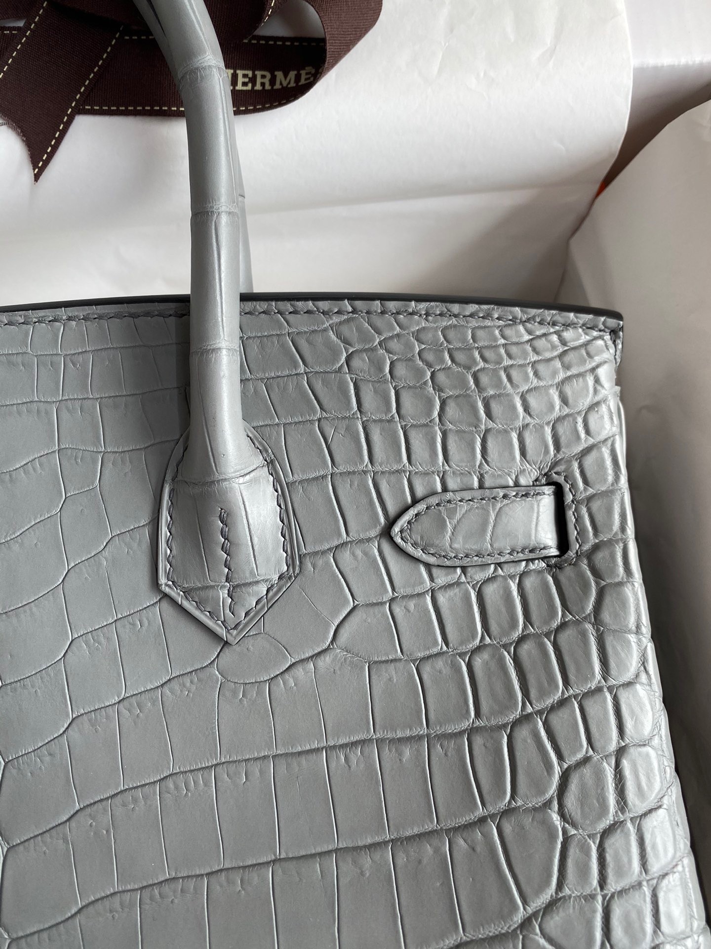 H**mes birkin 30 handmade bag in etain crocodile niloticus matte skin