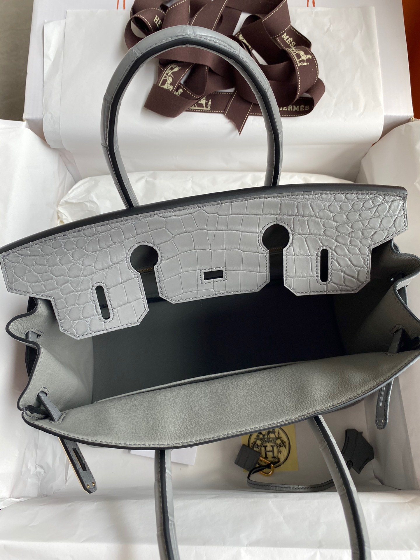 H**mes birkin 30 handmade bag in etain crocodile niloticus matte skin