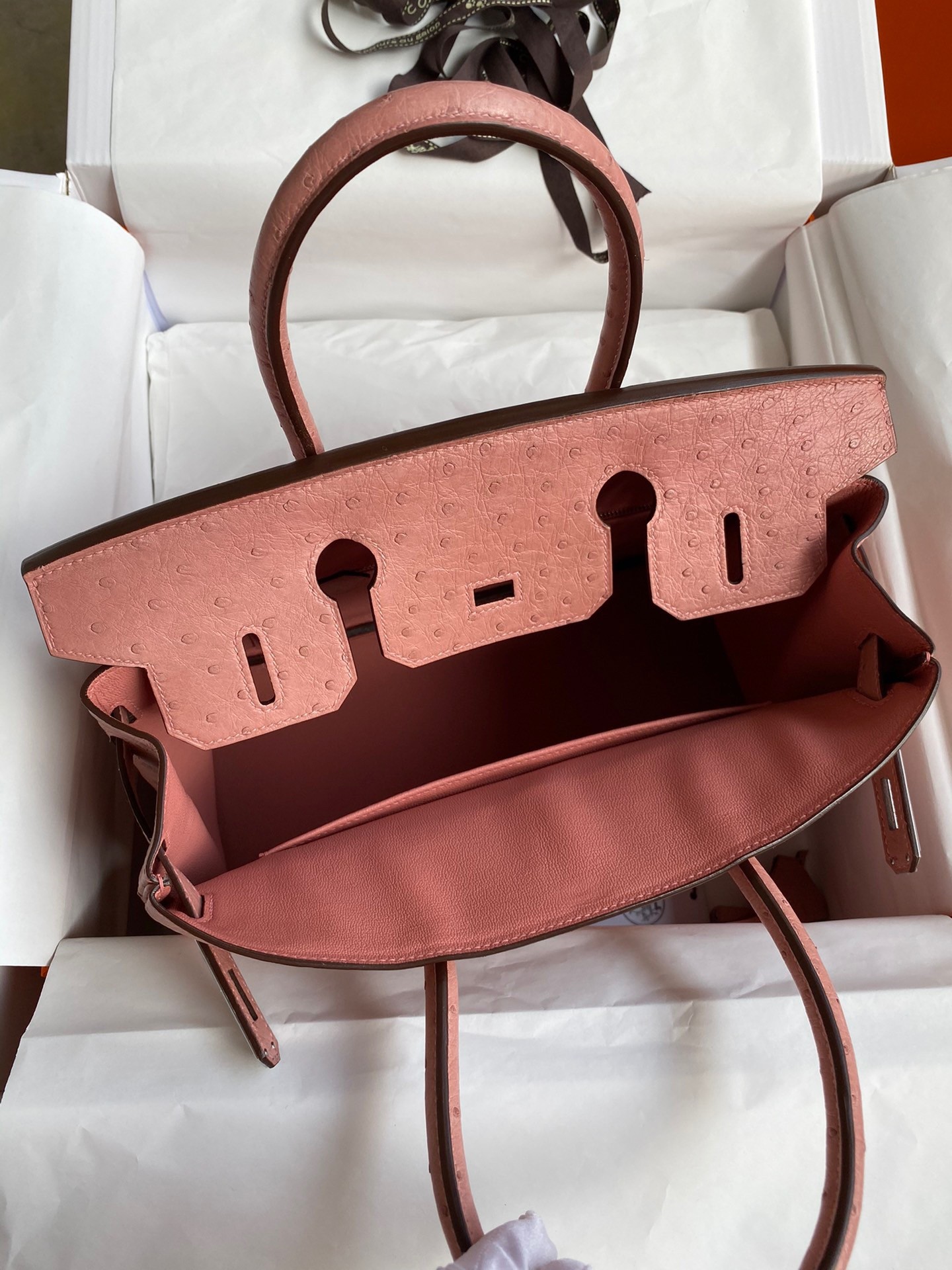 H**mes birkin 30 retourne handmade bag in terre cuite ostrich leather