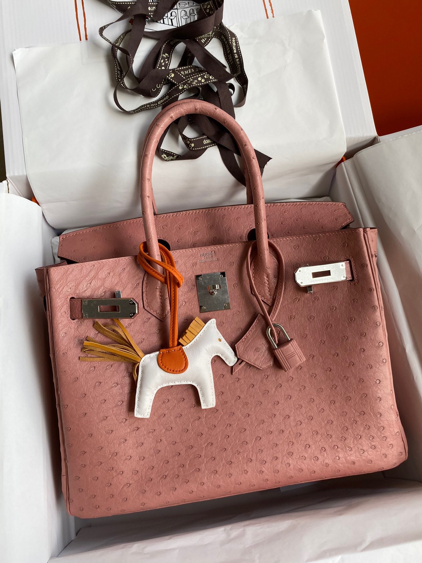 H**mes birkin 30 retourne handmade bag in terre cuite ostrich leather