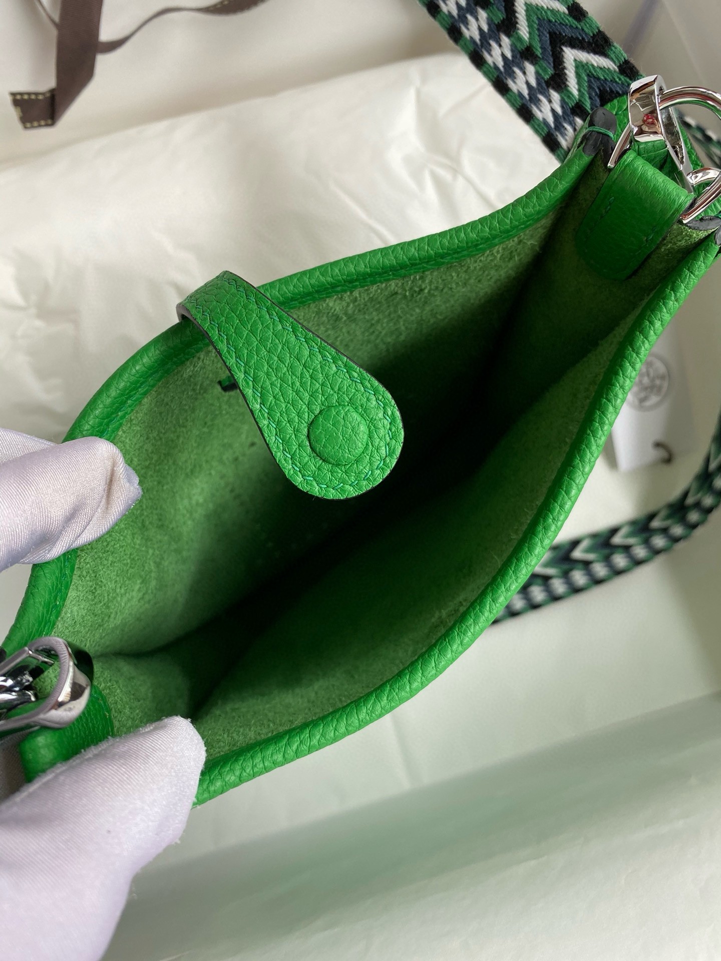 H**mes evelyne mini handmade bag in bamboo clemence leather