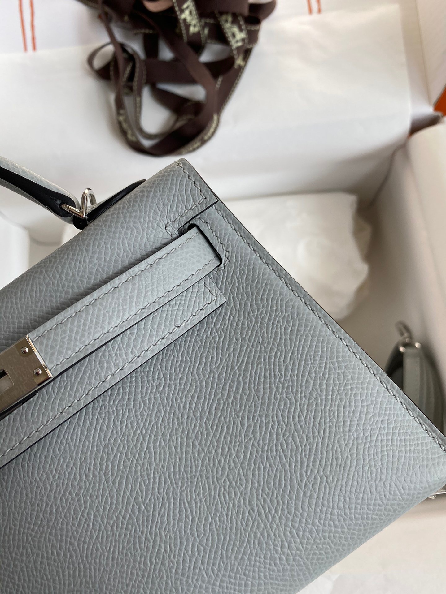 H**mes kelly mini ii sellier handmade bag in blue glacier epsom calfskin