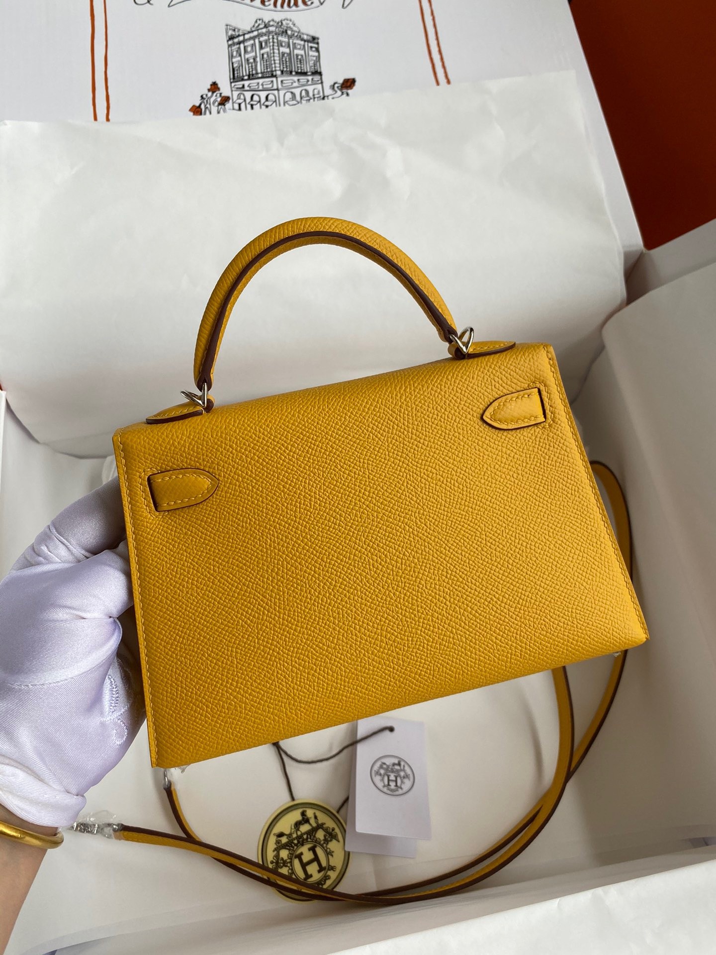H**mes kelly mini ii sellier handmade bag in jaune ambre epsom calfskin