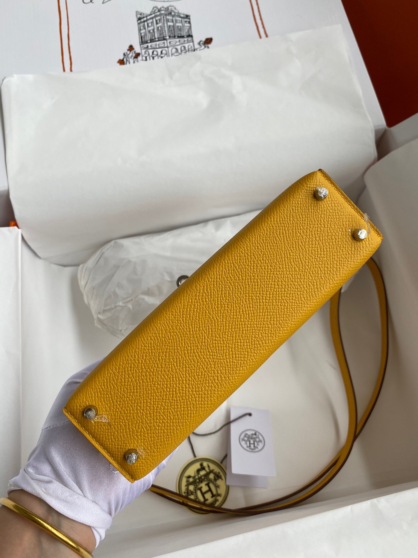 H**mes kelly mini ii sellier handmade bag in jaune ambre epsom calfskin