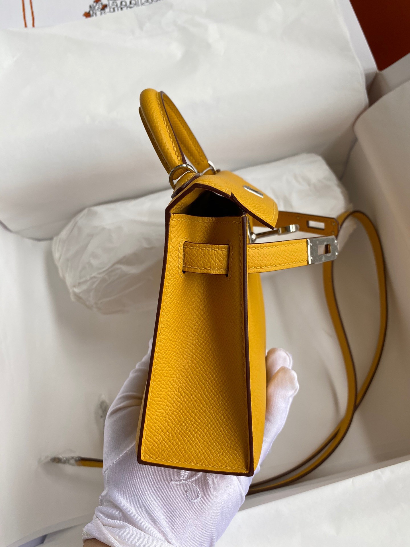 H**mes kelly mini ii sellier handmade bag in jaune ambre epsom calfskin