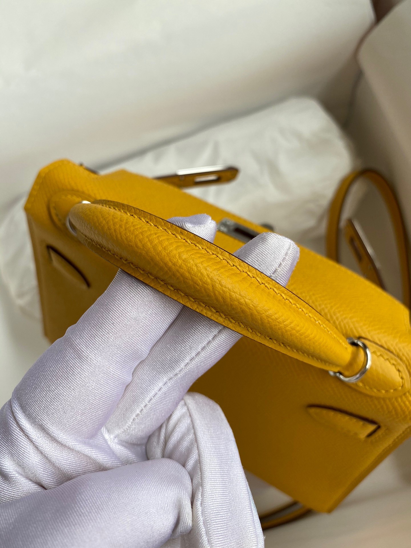 H**mes kelly mini ii sellier handmade bag in jaune ambre epsom calfskin