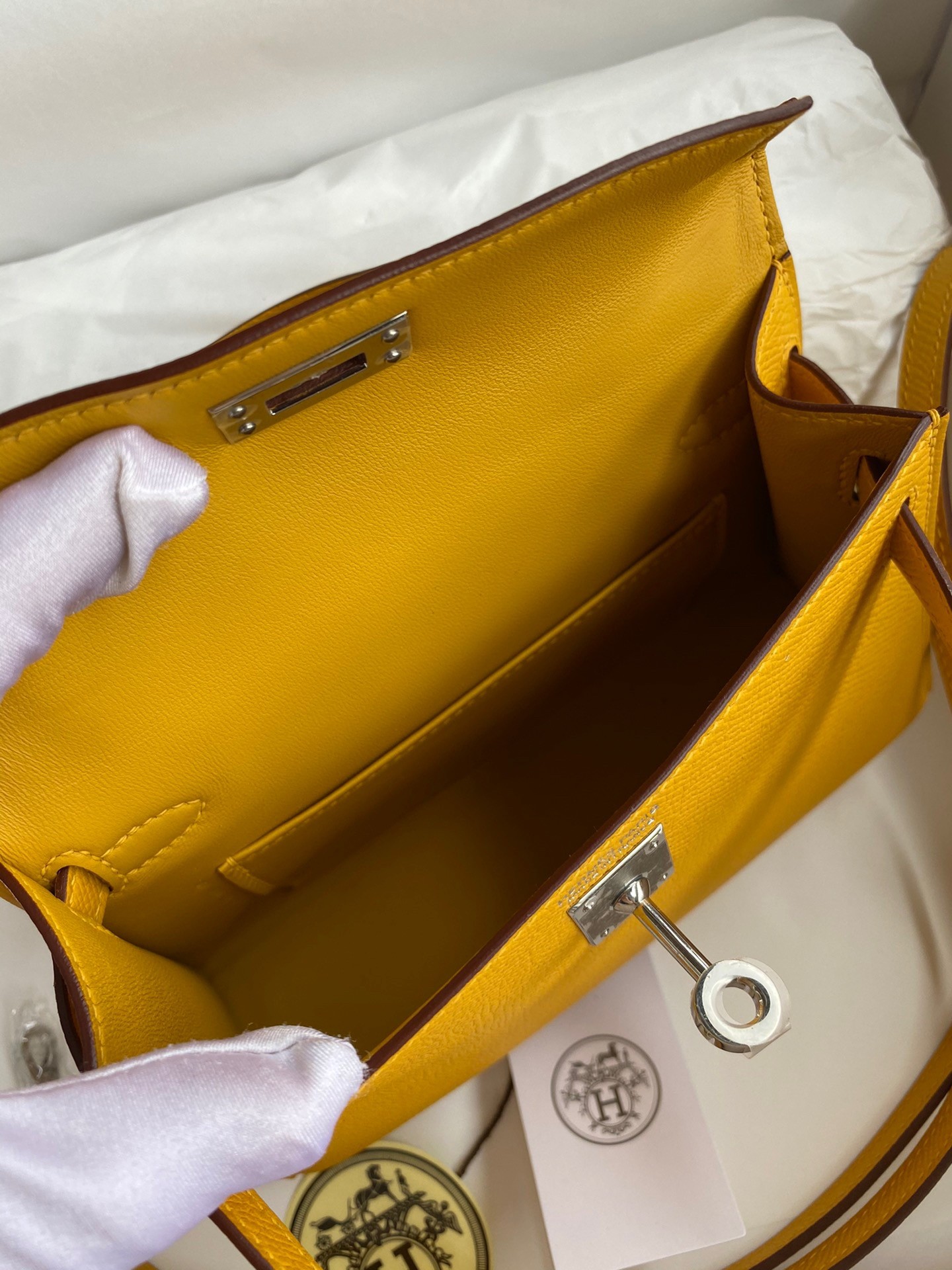 H**mes kelly mini ii sellier handmade bag in jaune ambre epsom calfskin