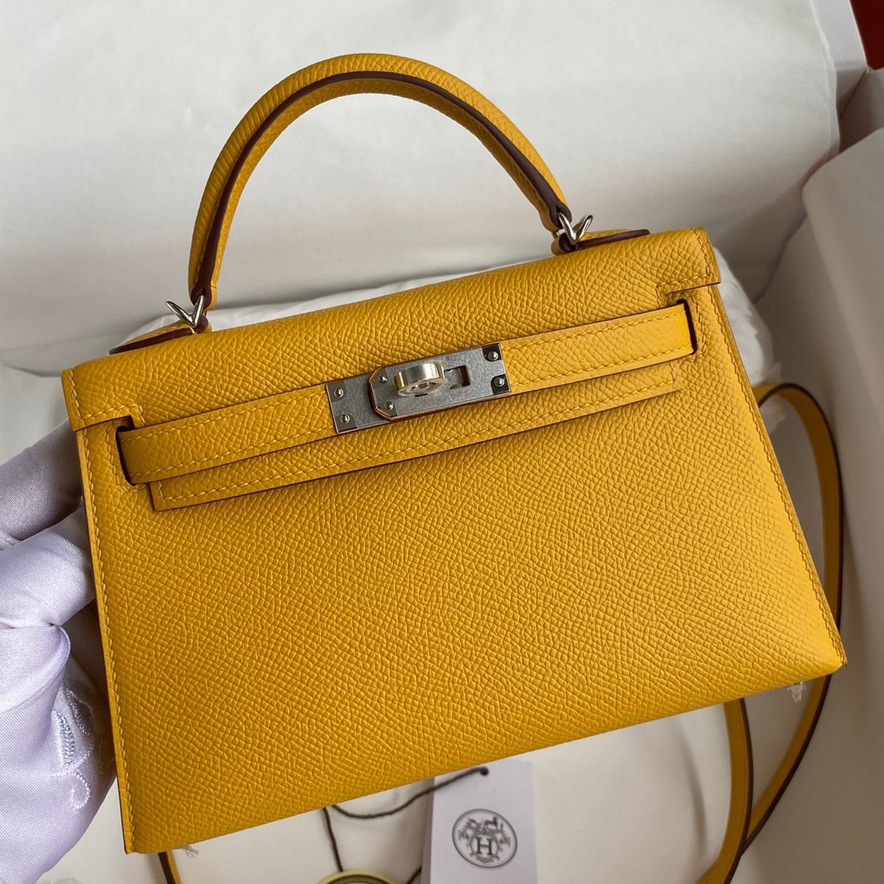 H**mes kelly mini ii sellier handmade bag in jaune ambre epsom calfskin