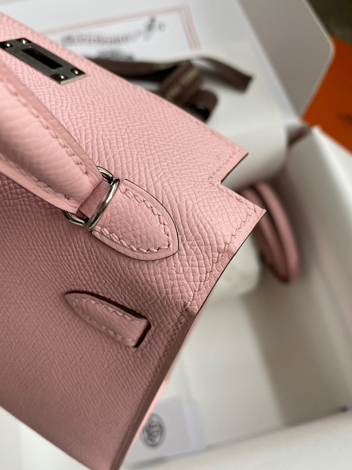 H**mes kelly mini ii sellier handmade bag in rose sakura epsom calfskin