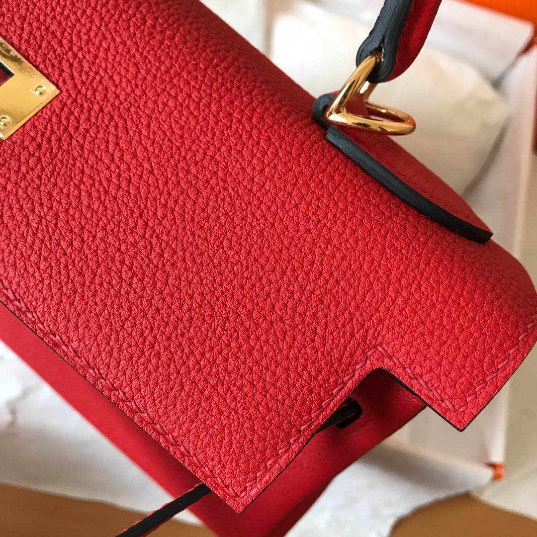 H**mes kelly retourne 28 handmade bag in red clemence leather