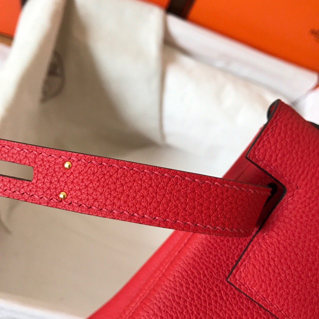 H**mes kelly retourne 28 handmade bag in red clemence leather