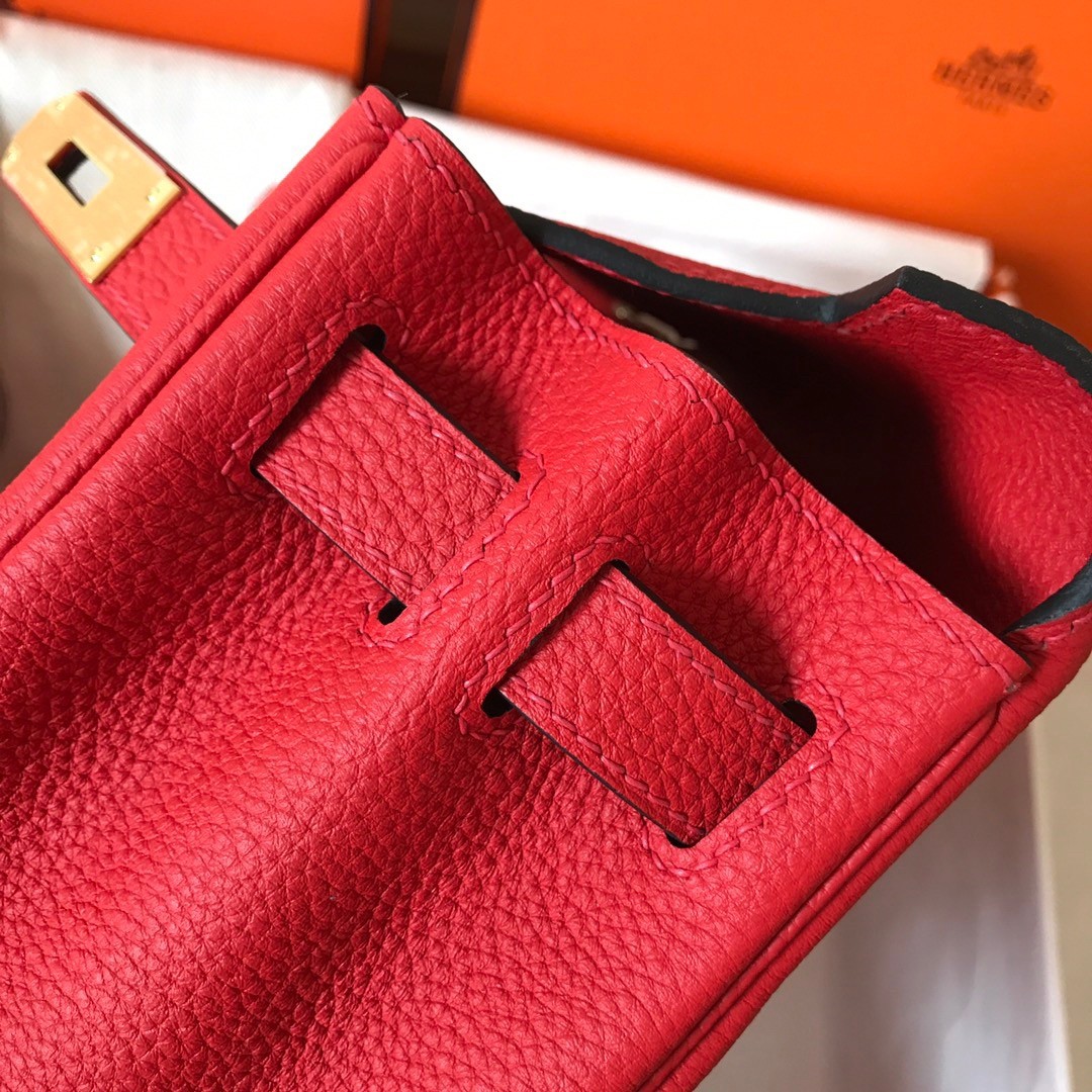 H**mes kelly retourne 28 handmade bag in red clemence leather