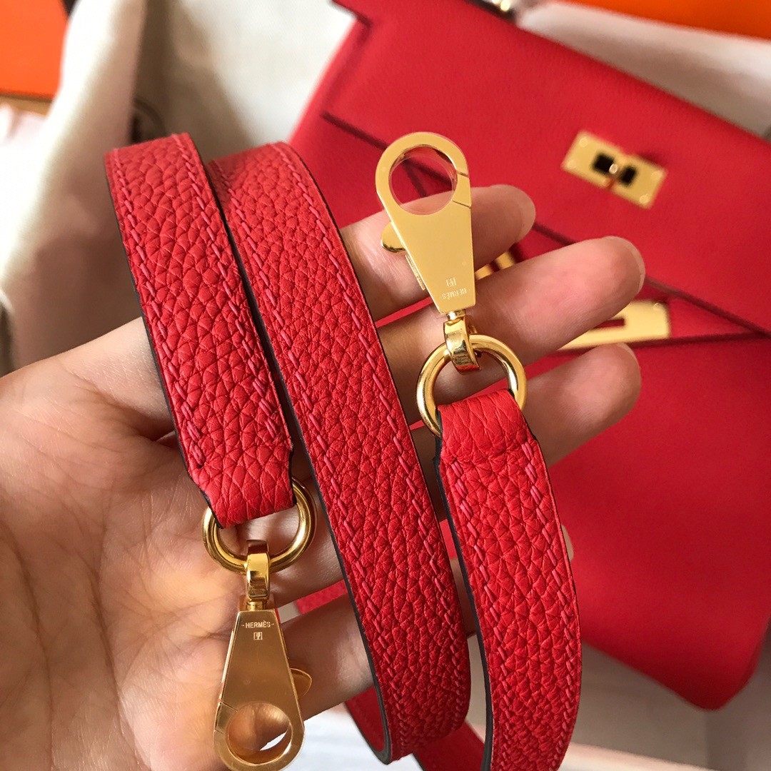 H**mes kelly retourne 28 handmade bag in red clemence leather