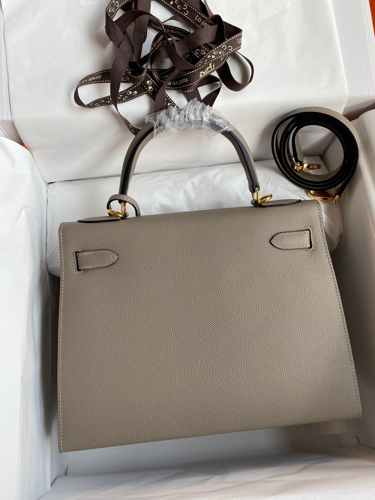 H**mes kelly sellier 28 handmade bag in gris asphalt epsom calfskin