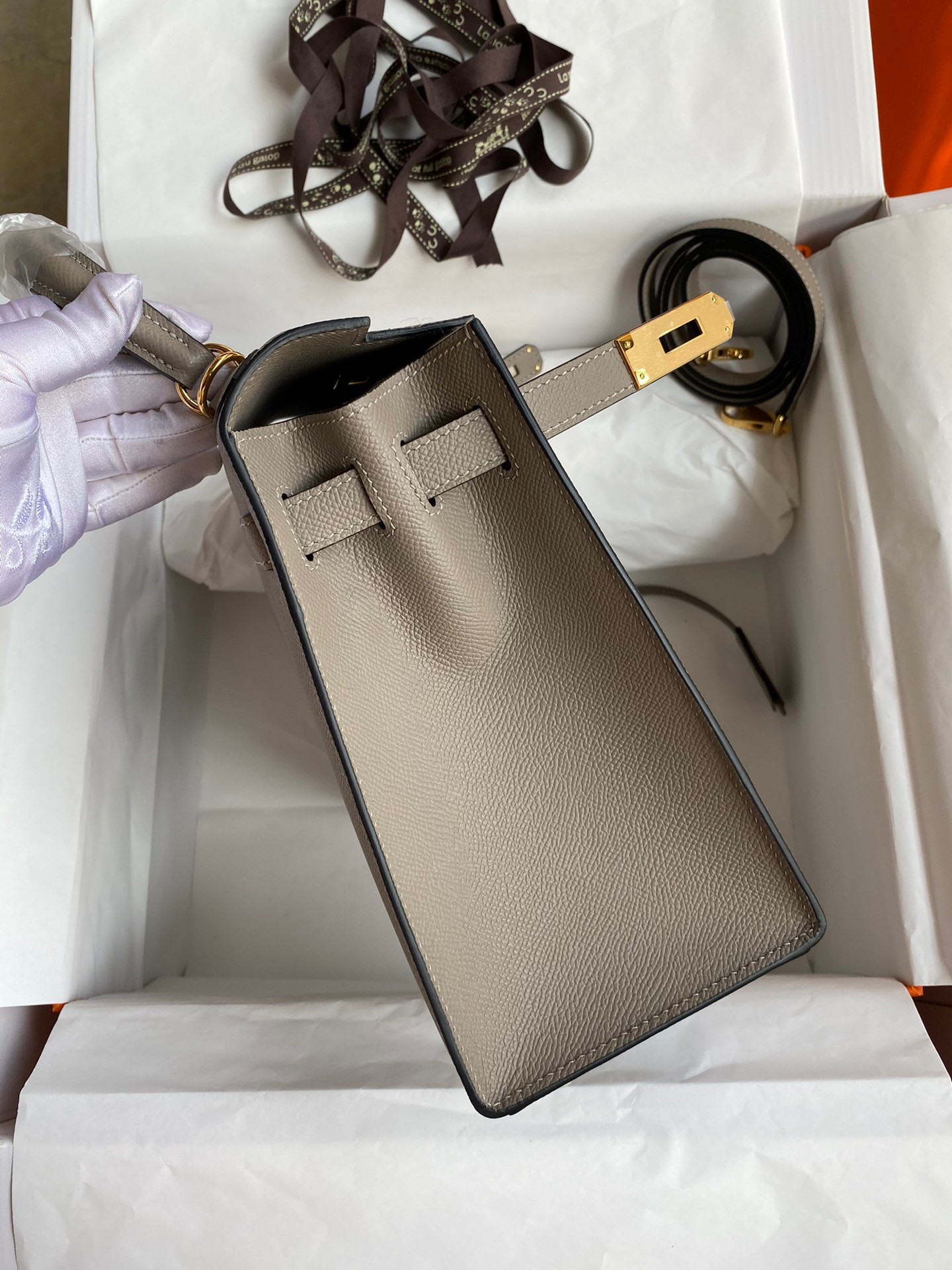 H**mes kelly sellier 28 handmade bag in gris asphalt epsom calfskin