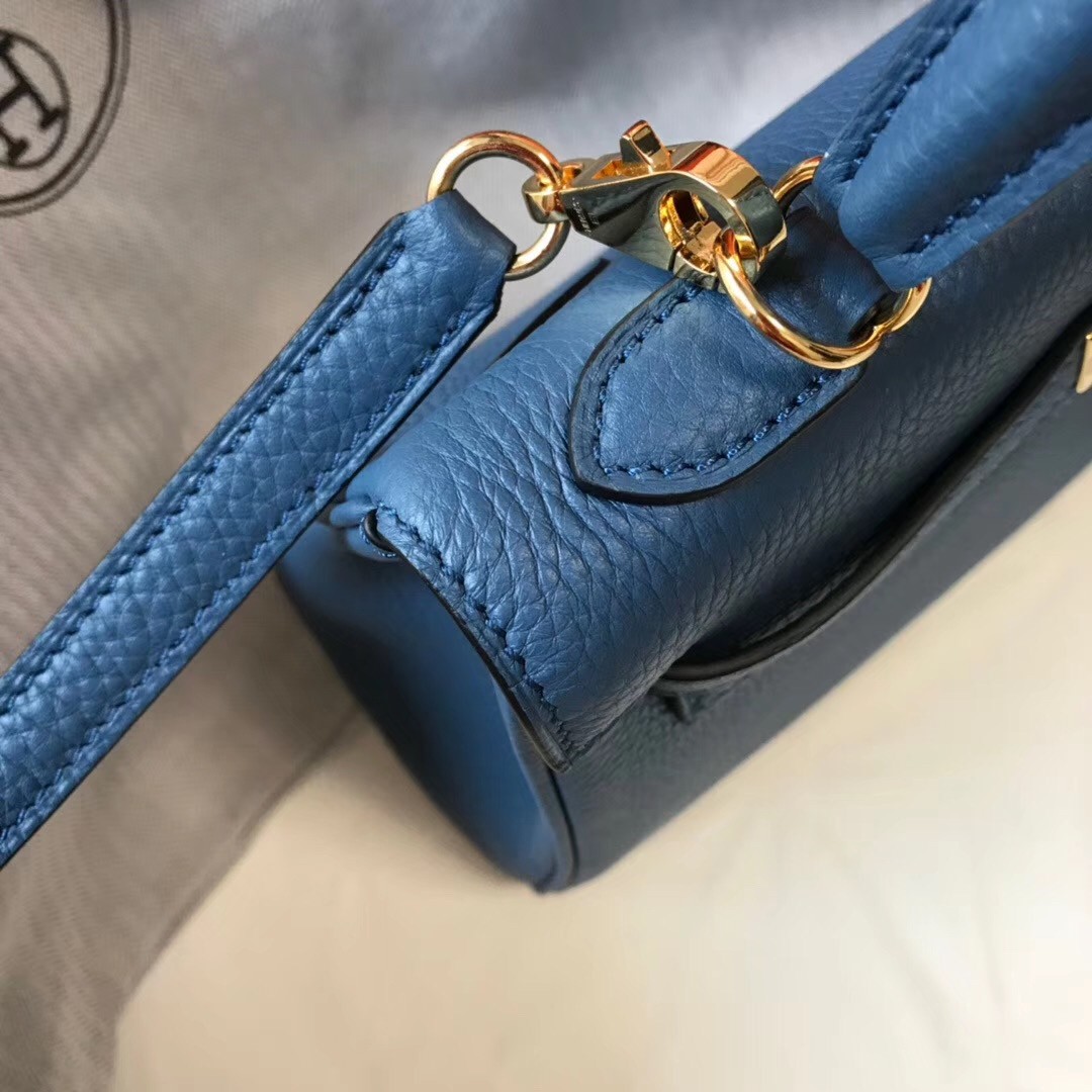 H**mes kelly 25cm retourne bag in agate blue clemence leather