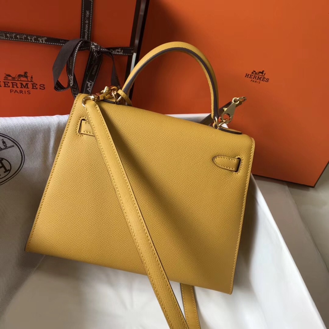 H**mes kelly 25cm sellier bag in yellow epsom leather
