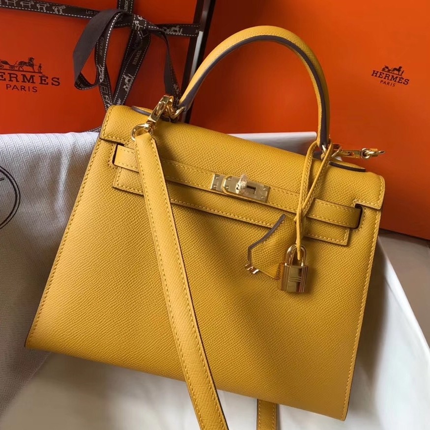 H**mes kelly 25cm sellier bag in yellow epsom leather