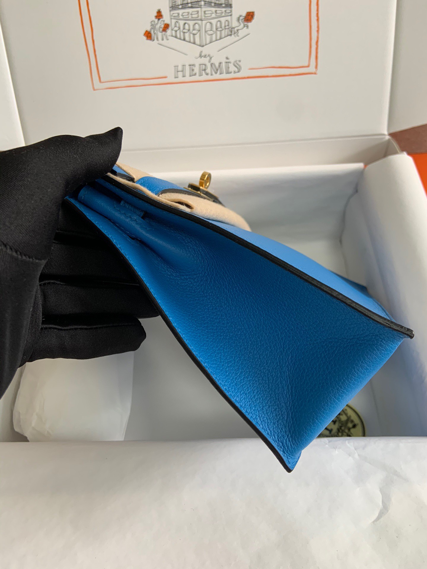 H**mes kelly danse ii handmade bag in blue hydra evercolor calfskin