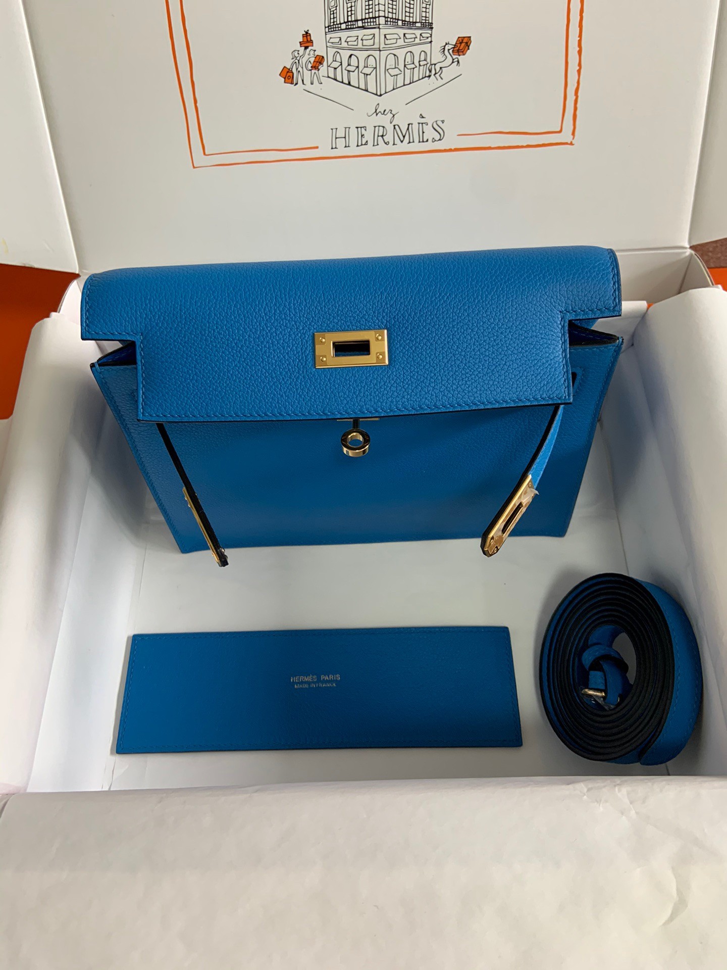 H**mes kelly danse ii handmade bag in blue hydra evercolor calfskin