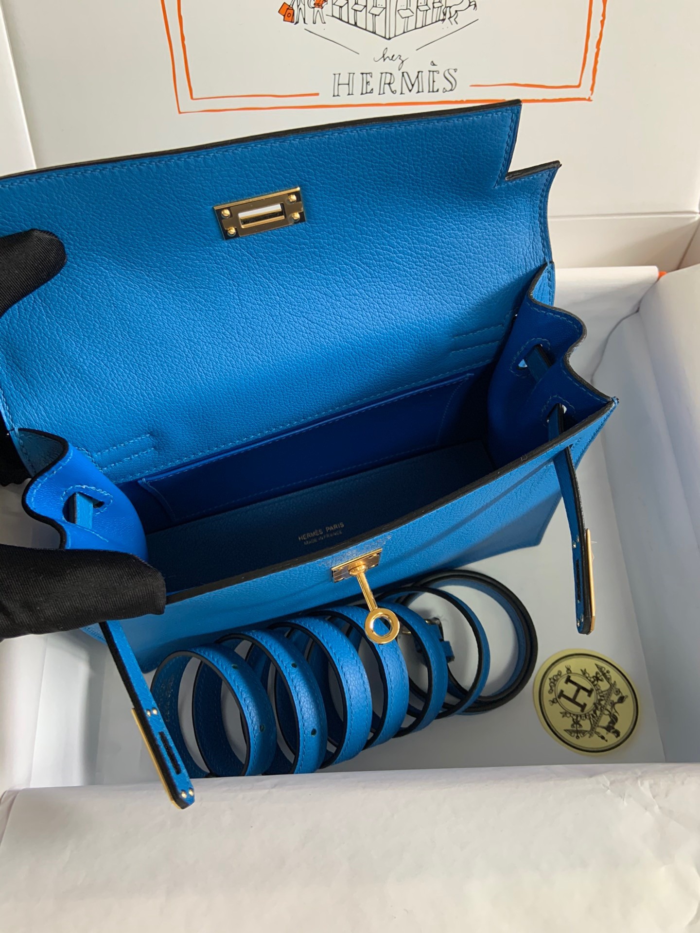 H**mes kelly danse ii handmade bag in blue hydra evercolor calfskin