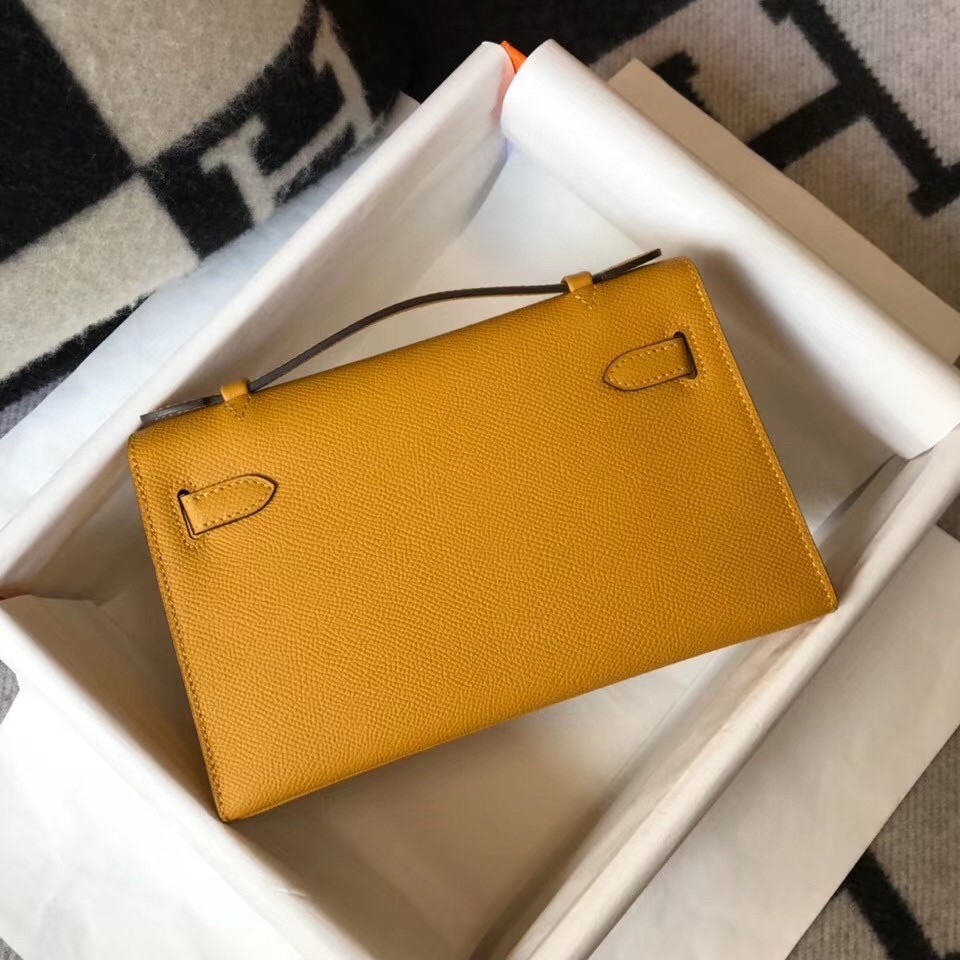 H**mes kelly pochette bag in yellow epsom leather