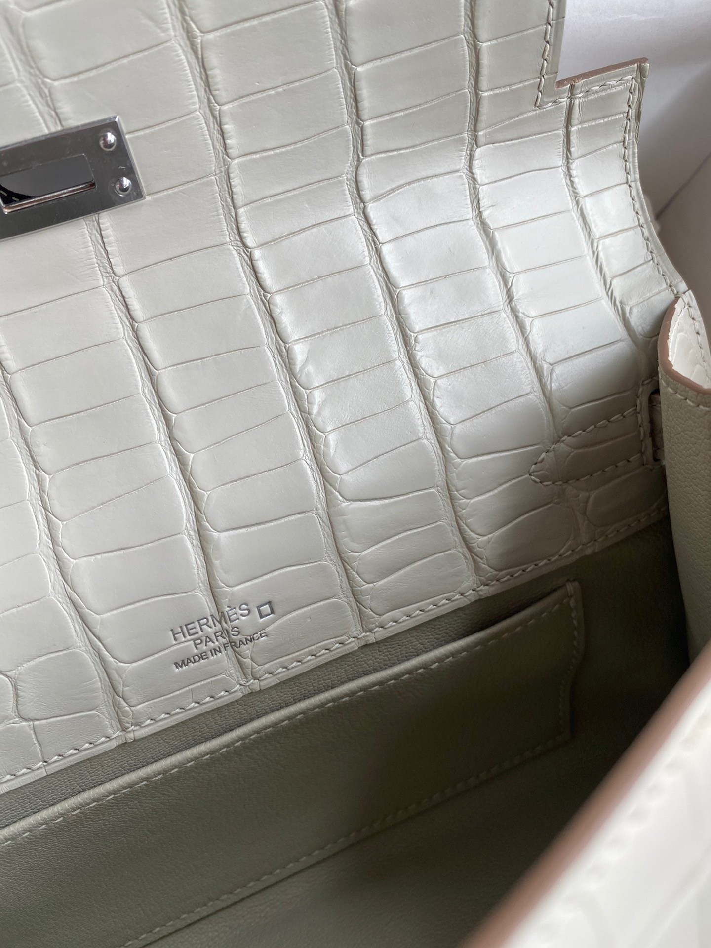 H**mes kelly pochette handmade bag in beton matte alligator leather