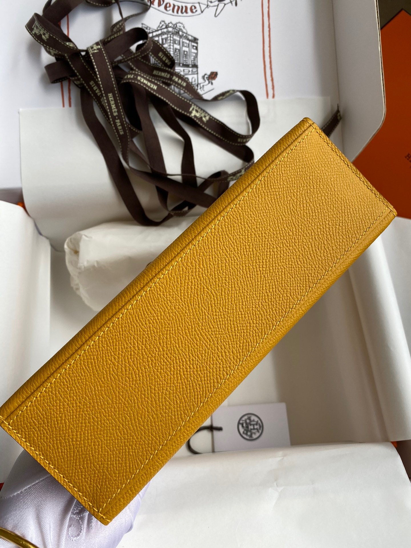 H**mes kelly pochette handmade bag in jaune ambre epsom calfskin