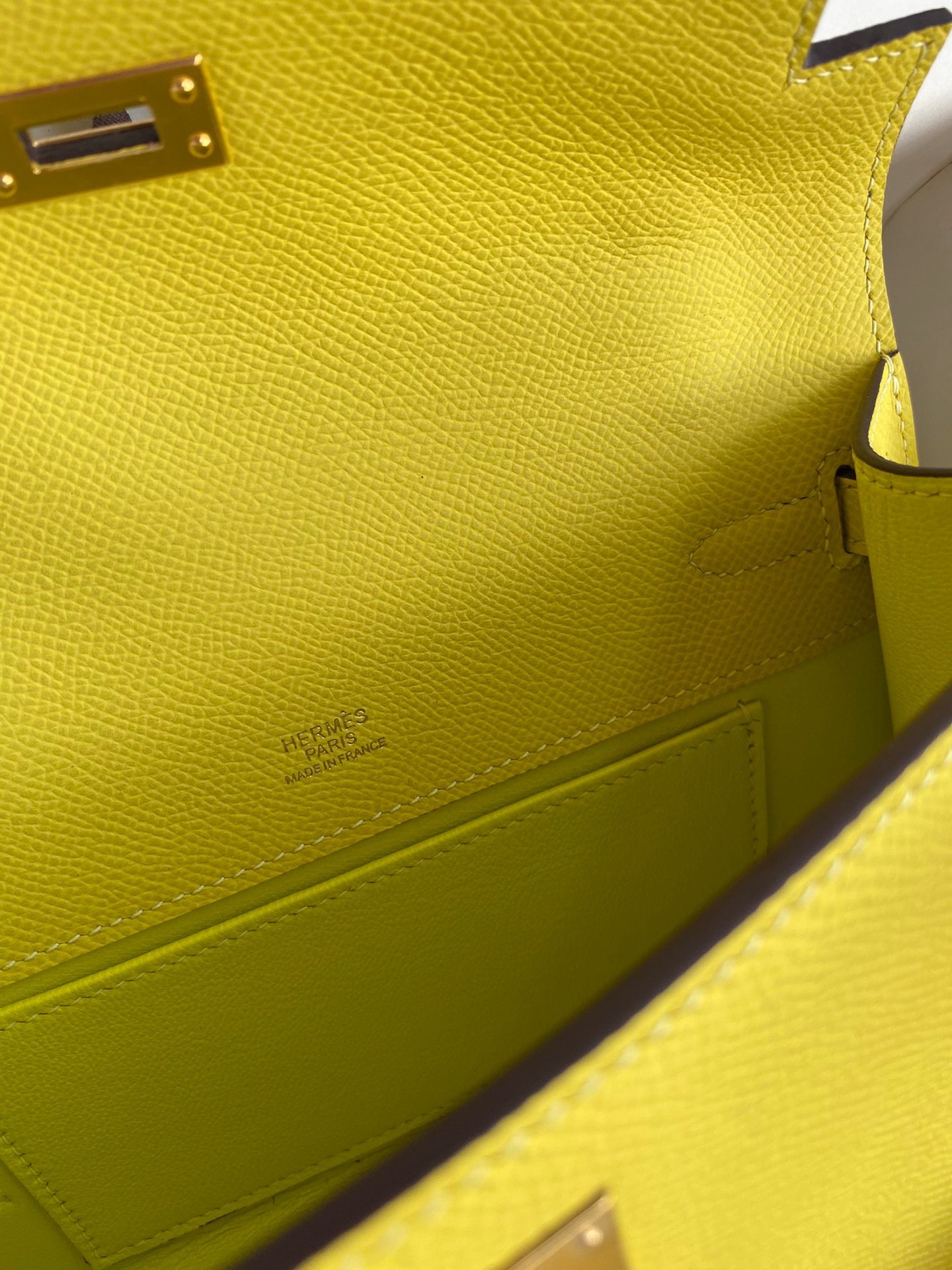 H**mes kelly pochette handmade bag in lime epsom calfskin
