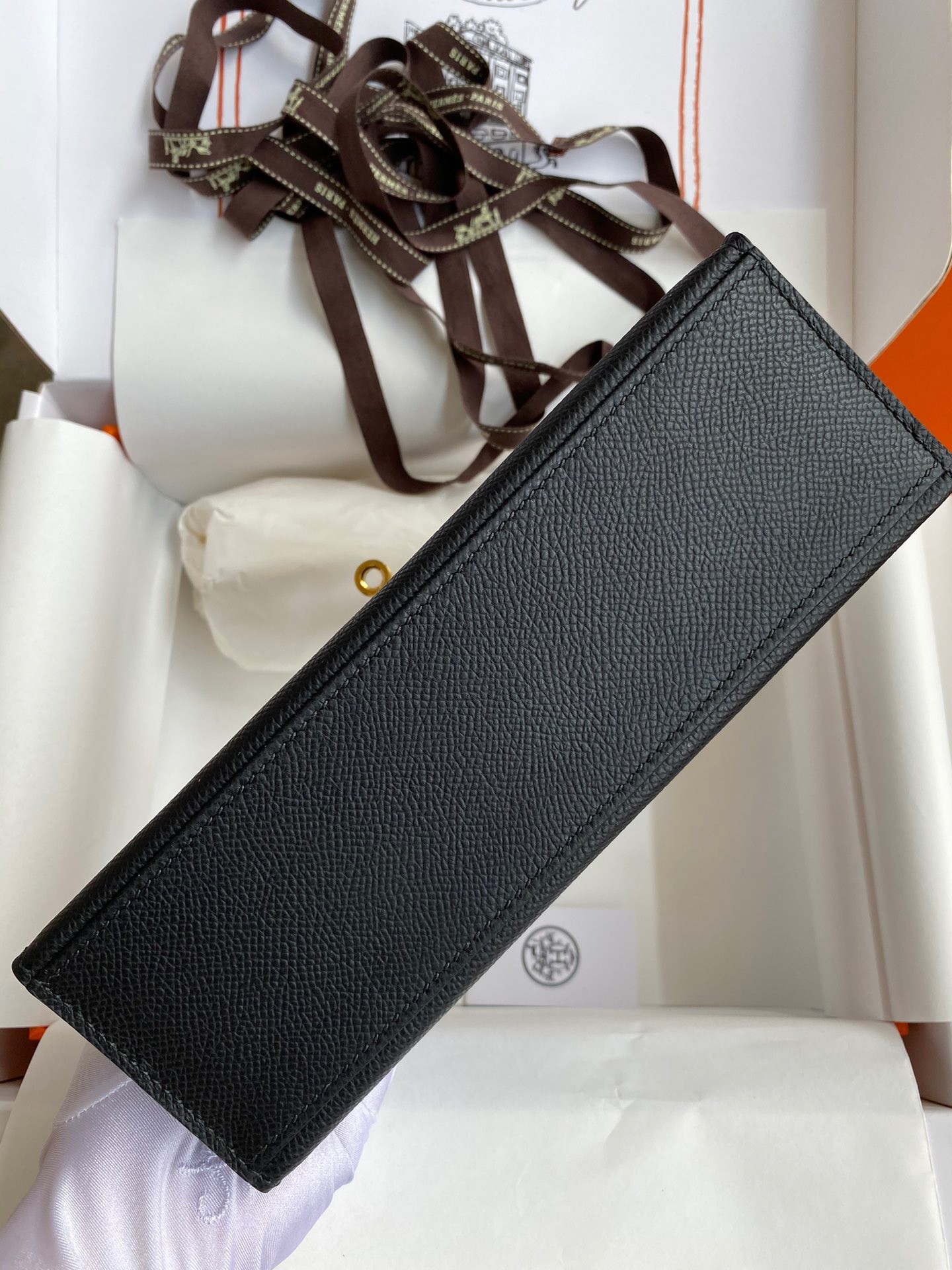 H**mes kelly pochette handmade bag in black epsom calfskin