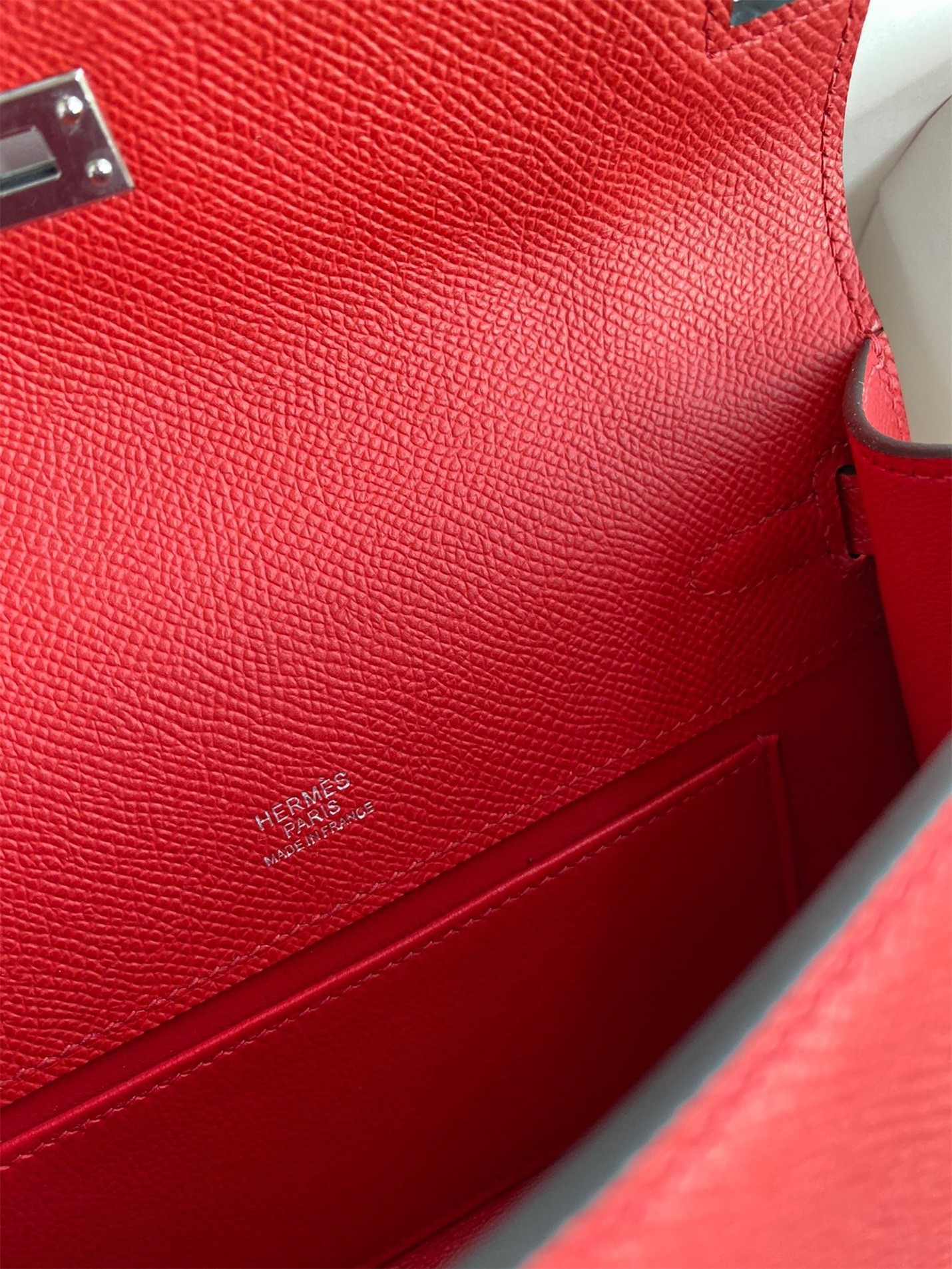 H**mes kelly pochette handmade bag in red epsom calfskin