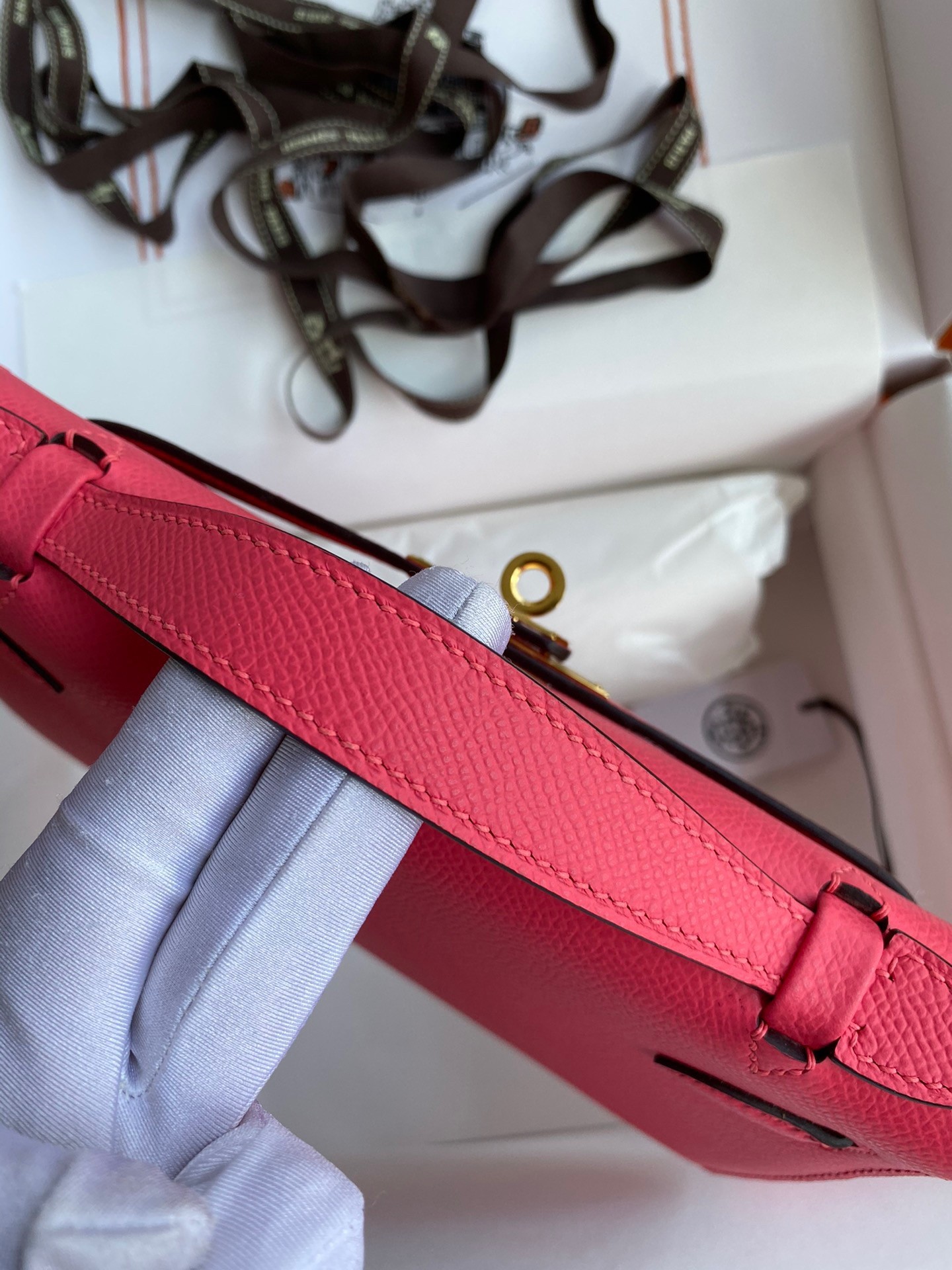 H**mes kelly pochette handmade bag in rose lipstick epsom calfskin