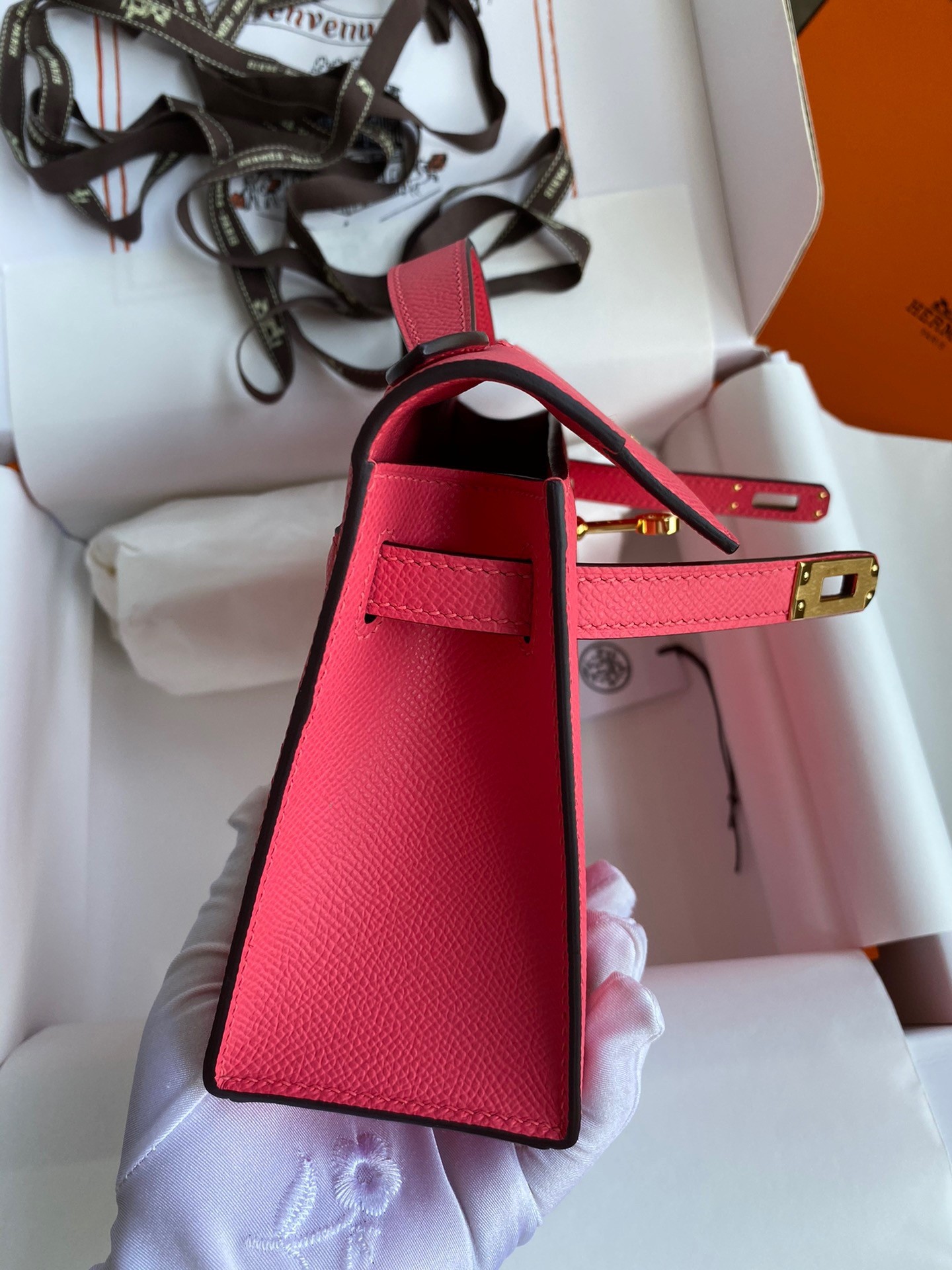 H**mes kelly pochette handmade bag in rose lipstick epsom calfskin