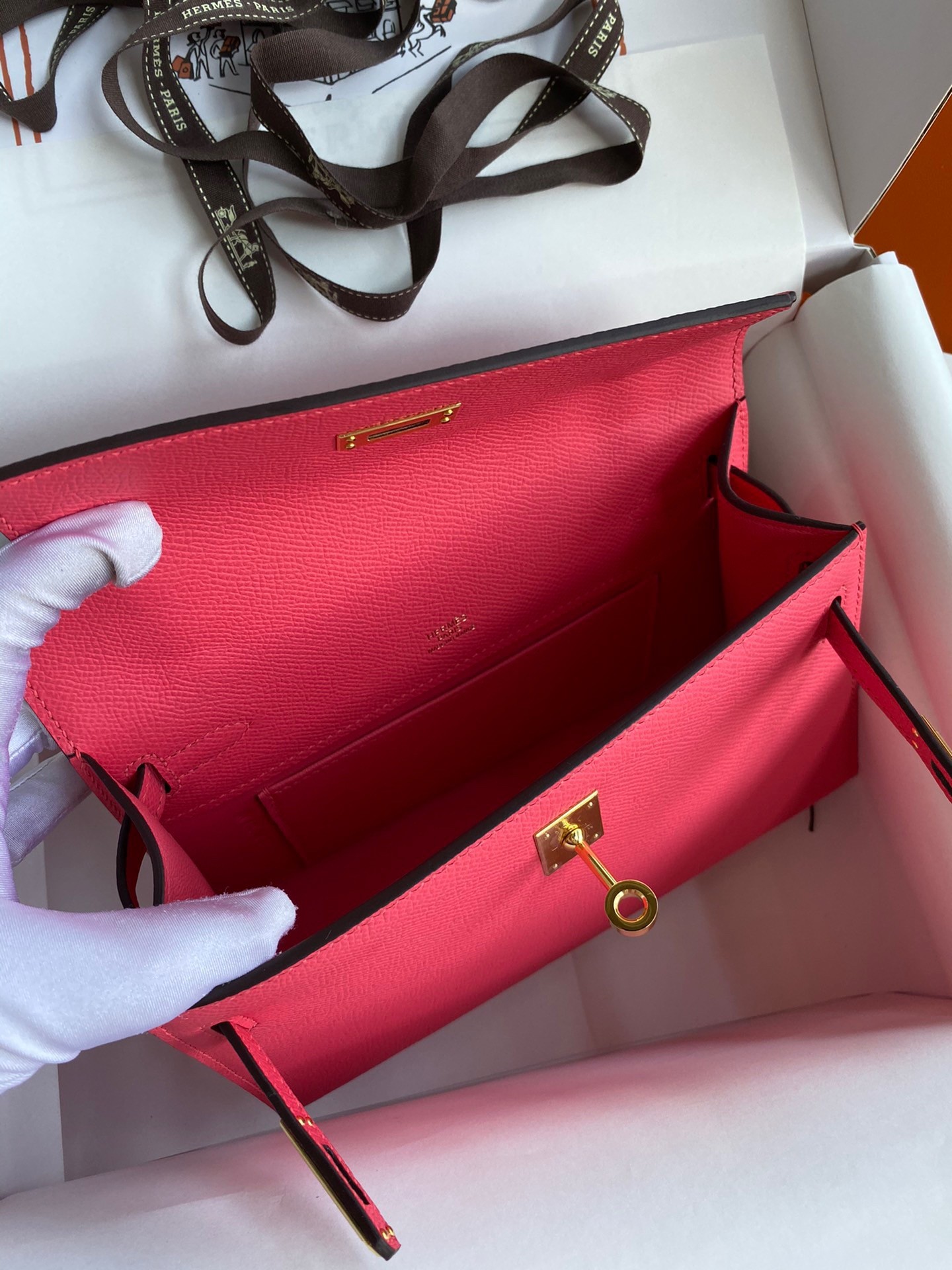 H**mes kelly pochette handmade bag in rose lipstick epsom calfskin