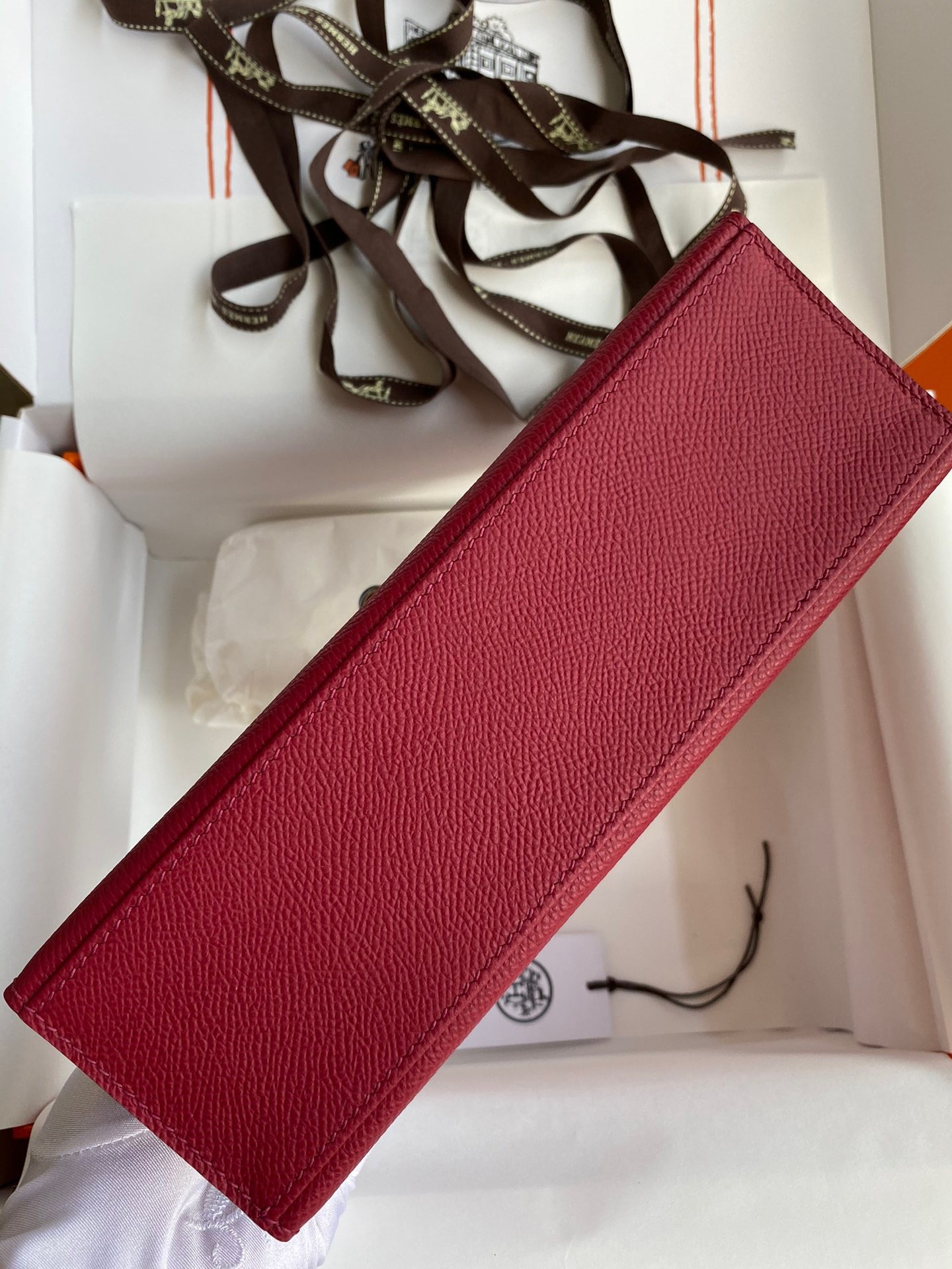 H**mes kelly pochette handmade bag in ruby epsom calfskin