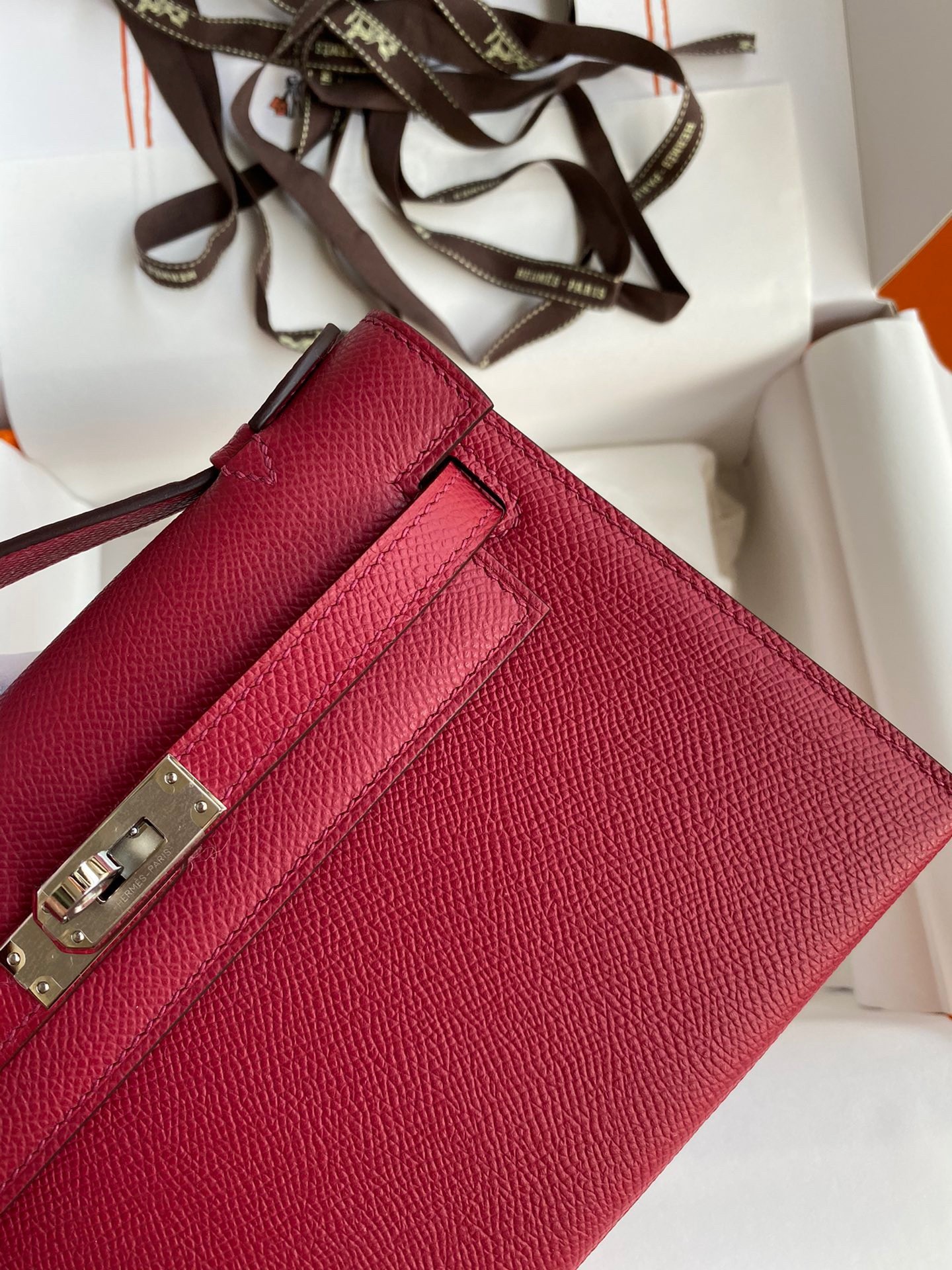 H**mes kelly pochette handmade bag in ruby epsom calfskin