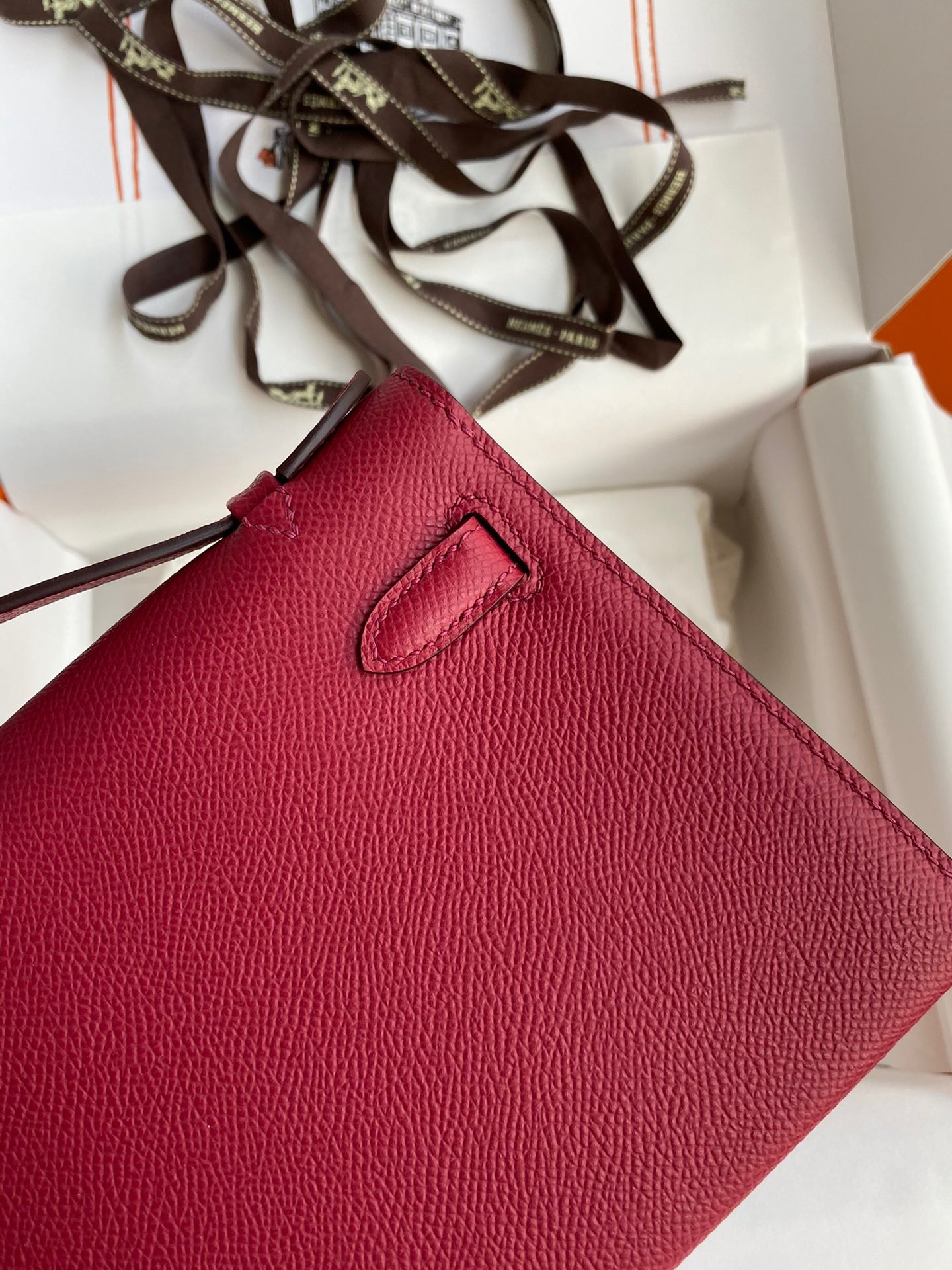 H**mes kelly pochette handmade bag in ruby epsom calfskin