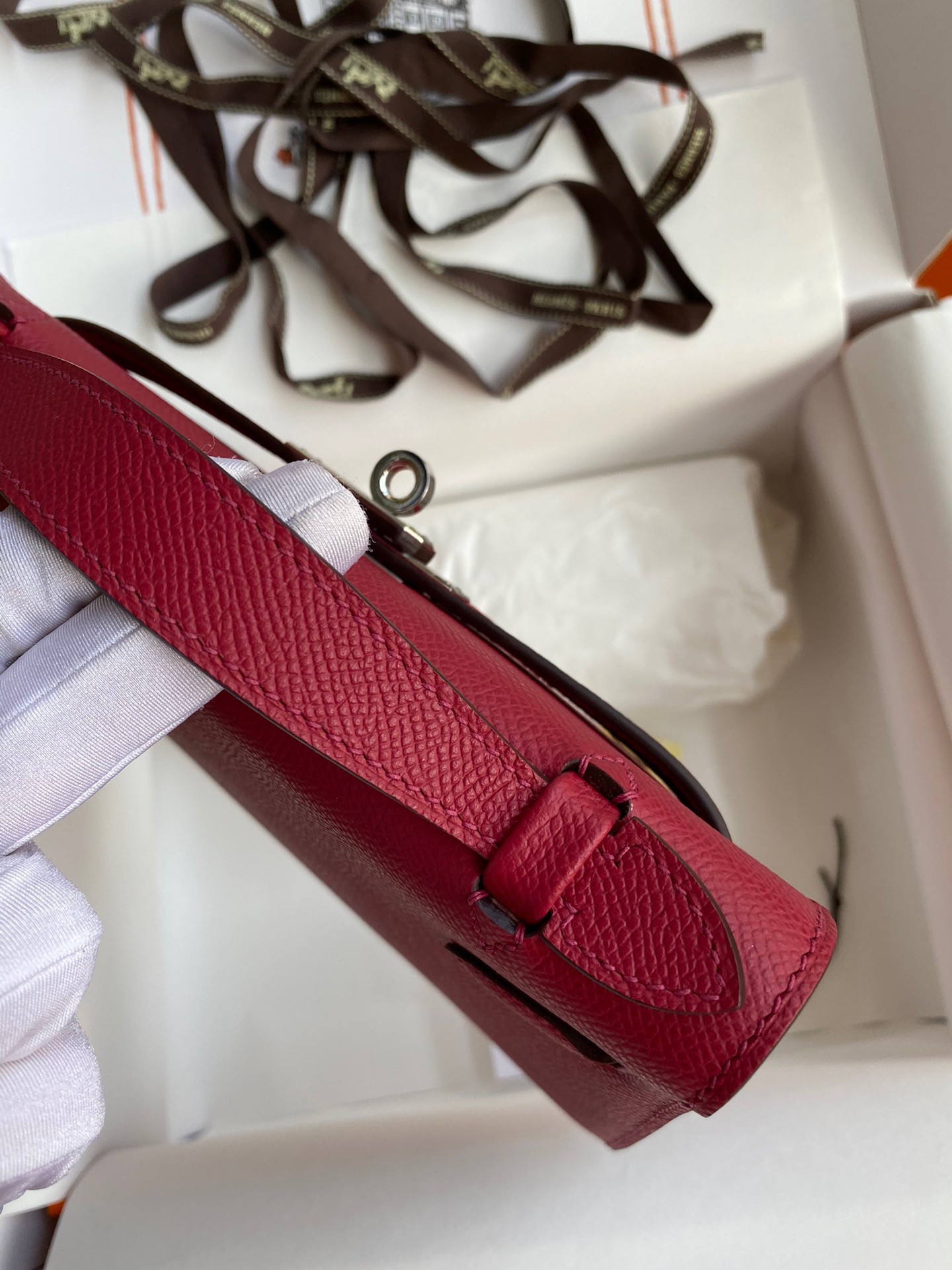H**mes kelly pochette handmade bag in ruby epsom calfskin