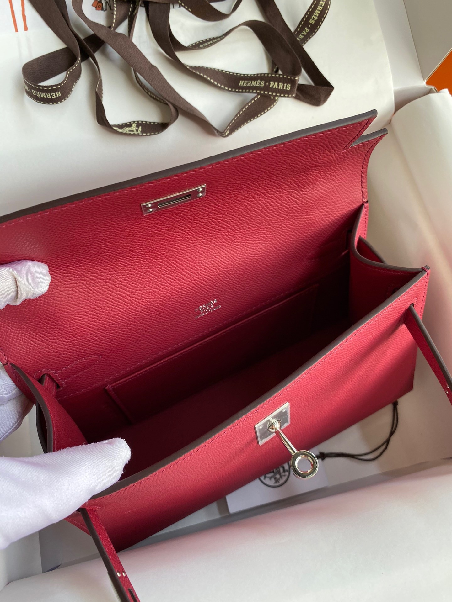 H**mes kelly pochette handmade bag in ruby epsom calfskin